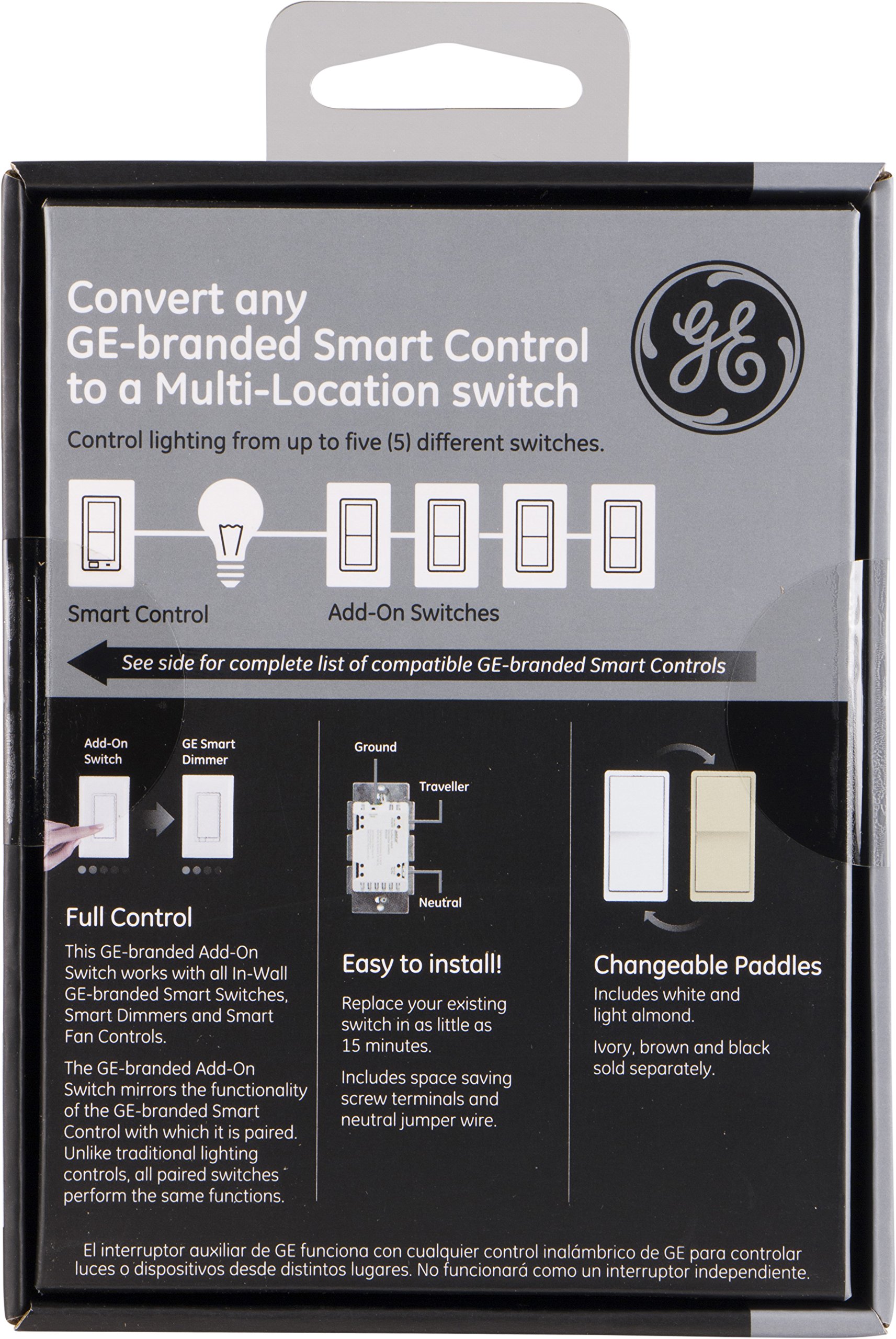 GE 12723 Enbrighten Add Z-Wave Zigbee Smart Lighting Controls, Works with Alexa, Google Assistant, SmartThings NOT A STANDALONE SWITCH, White & Light Almond - Image 6