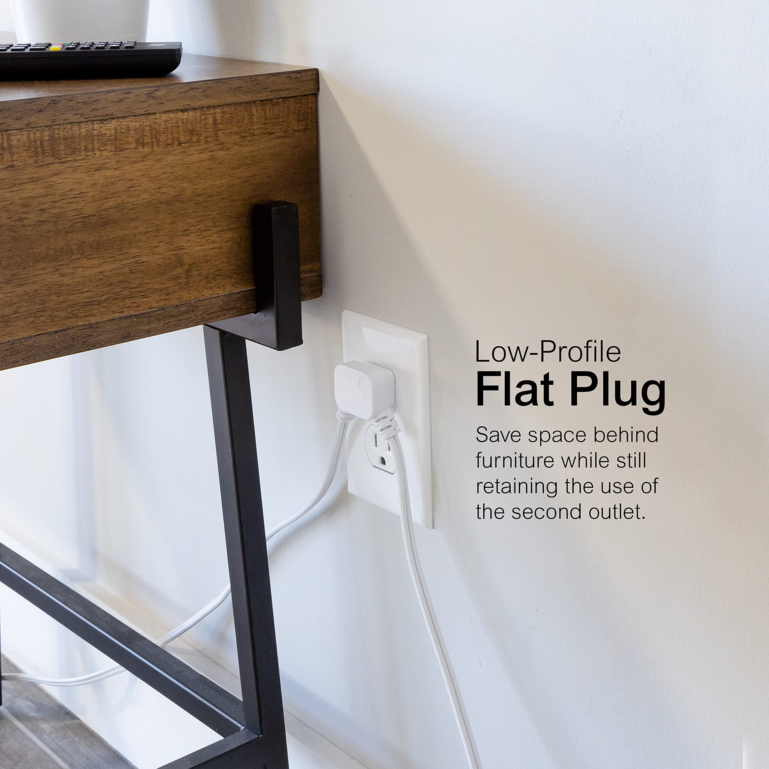 GE 12Ft Twin, Dual 6 Ft Cords, 6 Total Outlet Flat Plug, with Multiple Outlets, 2 Prong, Safe Long, Standard, White, 50657 - Image 4
