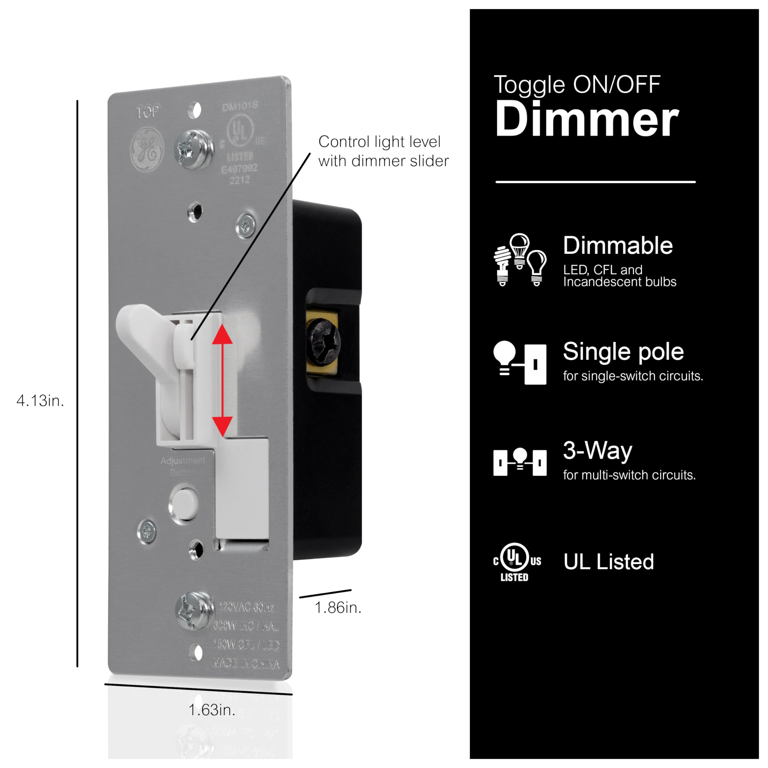 GE 18025 Dimmer, Toggle On/Off, White - Image 2