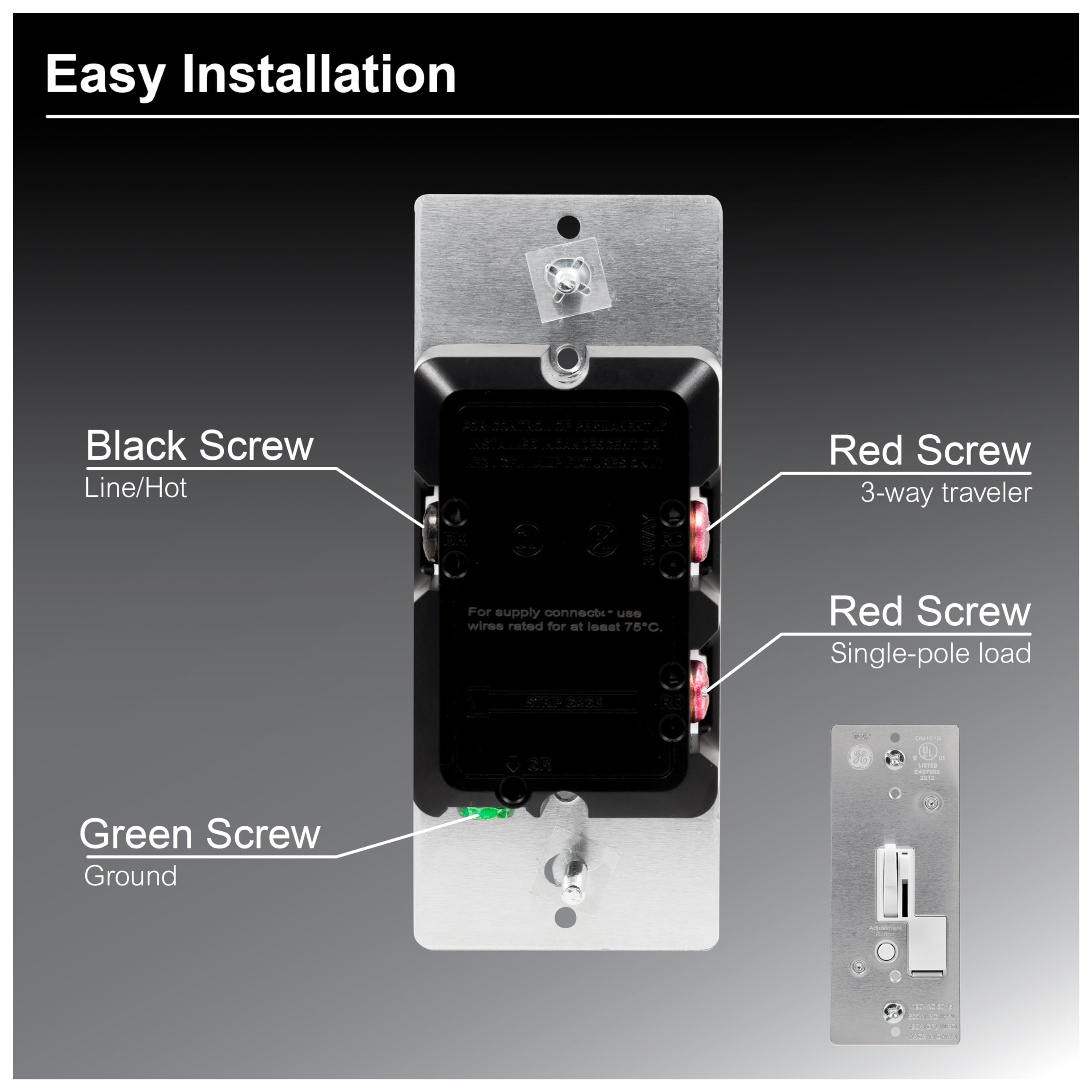 GE 18025 Dimmer, Toggle On/Off, White - Image 3