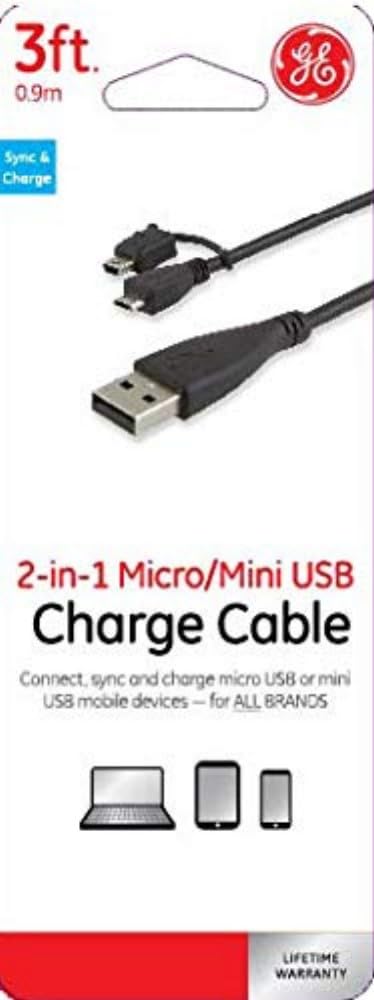 GE 2 in 1 USB A to Micro USB Cable, 15W 3 Ft Micro USB Charger, Android Phone Cable for Samsung Galaxy S7, Edge, S6, S5, Kindle, Mini Micro USB Charging Cable Adapter, Cell Phone Charger 34709
