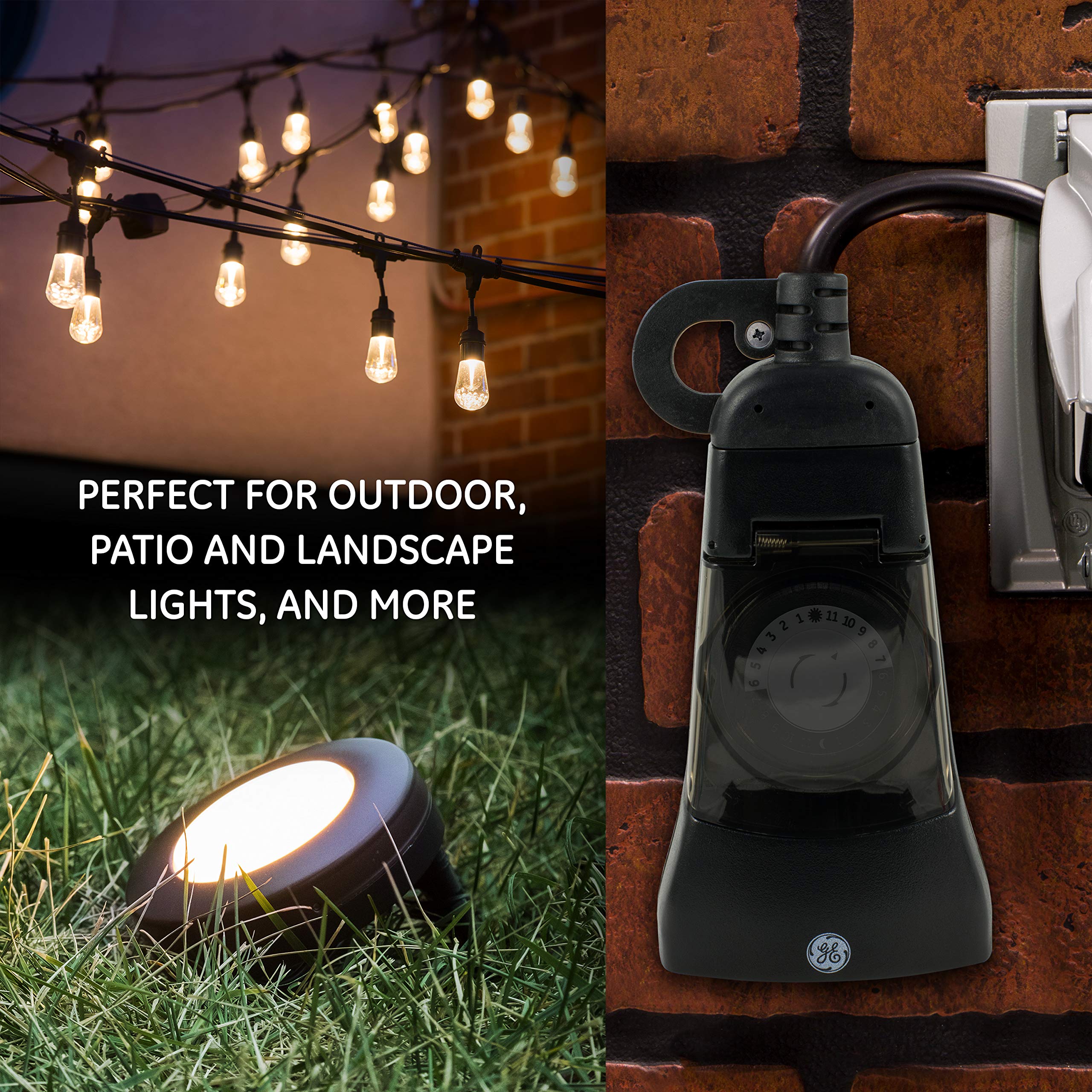 GE 24-Hour Indoor / Outdoor Programmable Mechanical Timer, Dual Outlet Plug-In, 2 Grounded Outlets, Heavy Duty Weather Resistant, 30 Minute Intervals, 15138 - Image 3