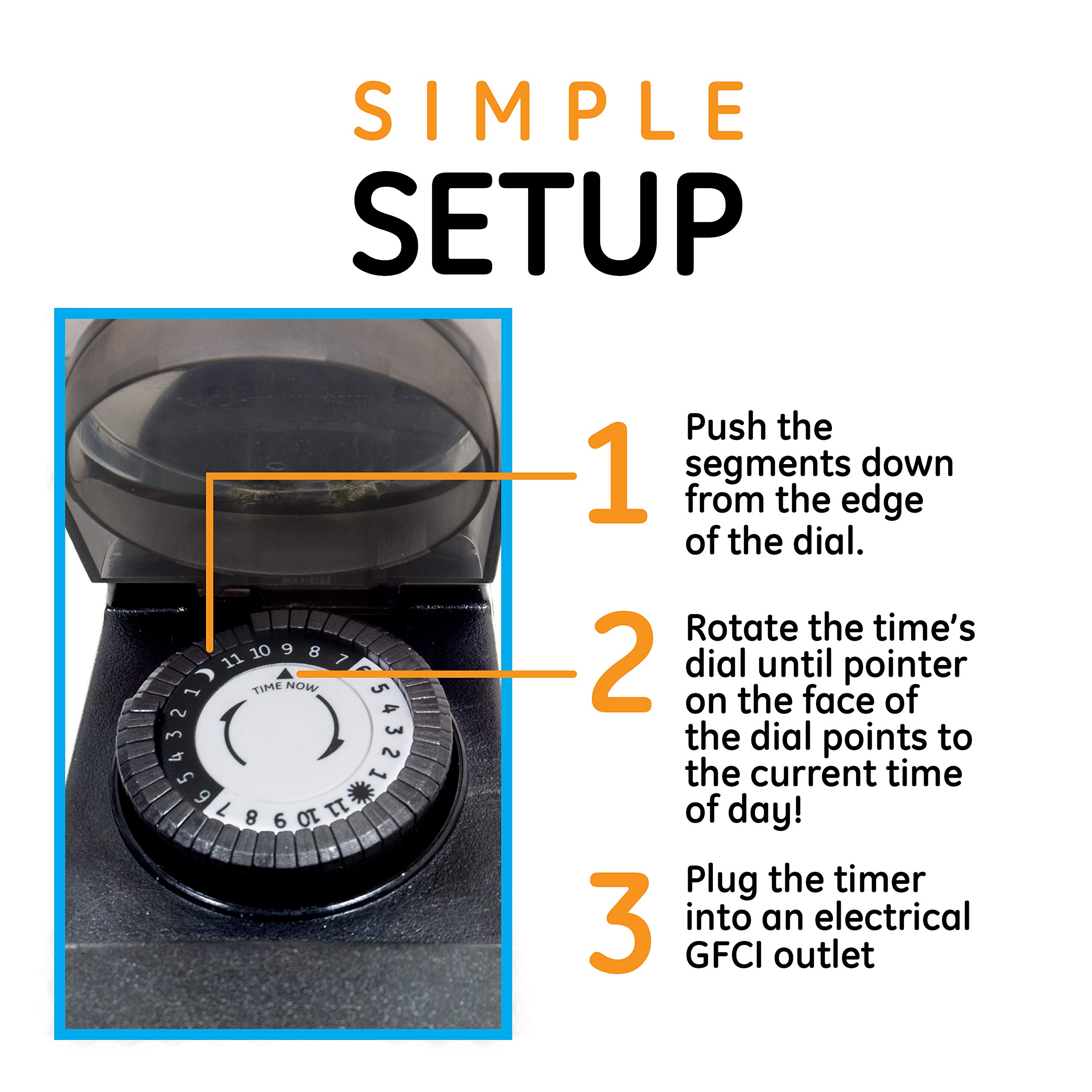 GE 24-Hour Indoor / Outdoor Programmable Mechanical Timer, Dual Outlet Plug-In, 2 Grounded Outlets, Heavy Duty Weather Resistant, 30 Minute Intervals, 15138 - Image 8