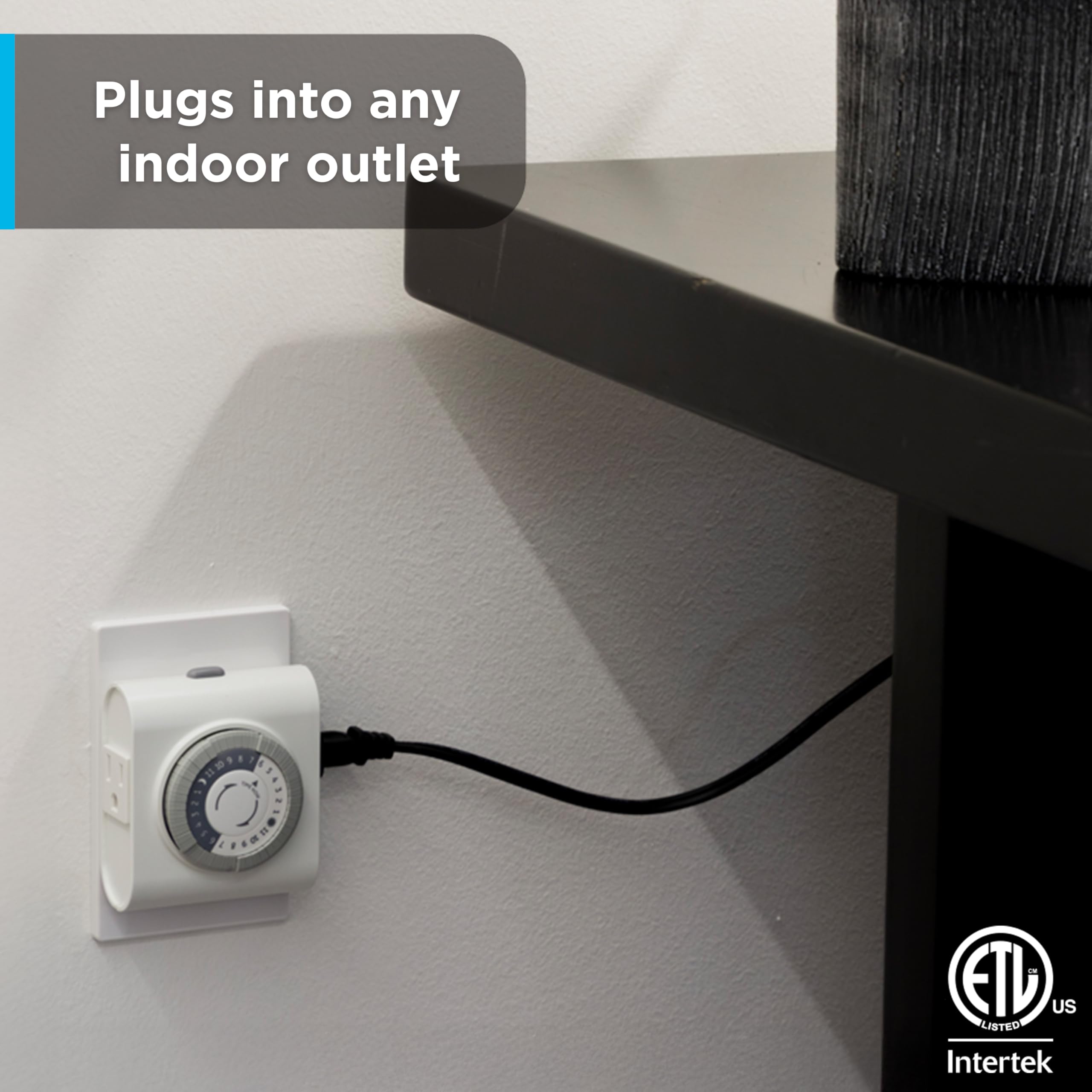 GE 24‑Hour Mechanical Outlet Timer Switch, Dual Grounded Plug‑in Control for Indoor Lighting, Lamps, Christmas Trees, Fans and Small Appliances (1 Pack), 15075 - Image 6
