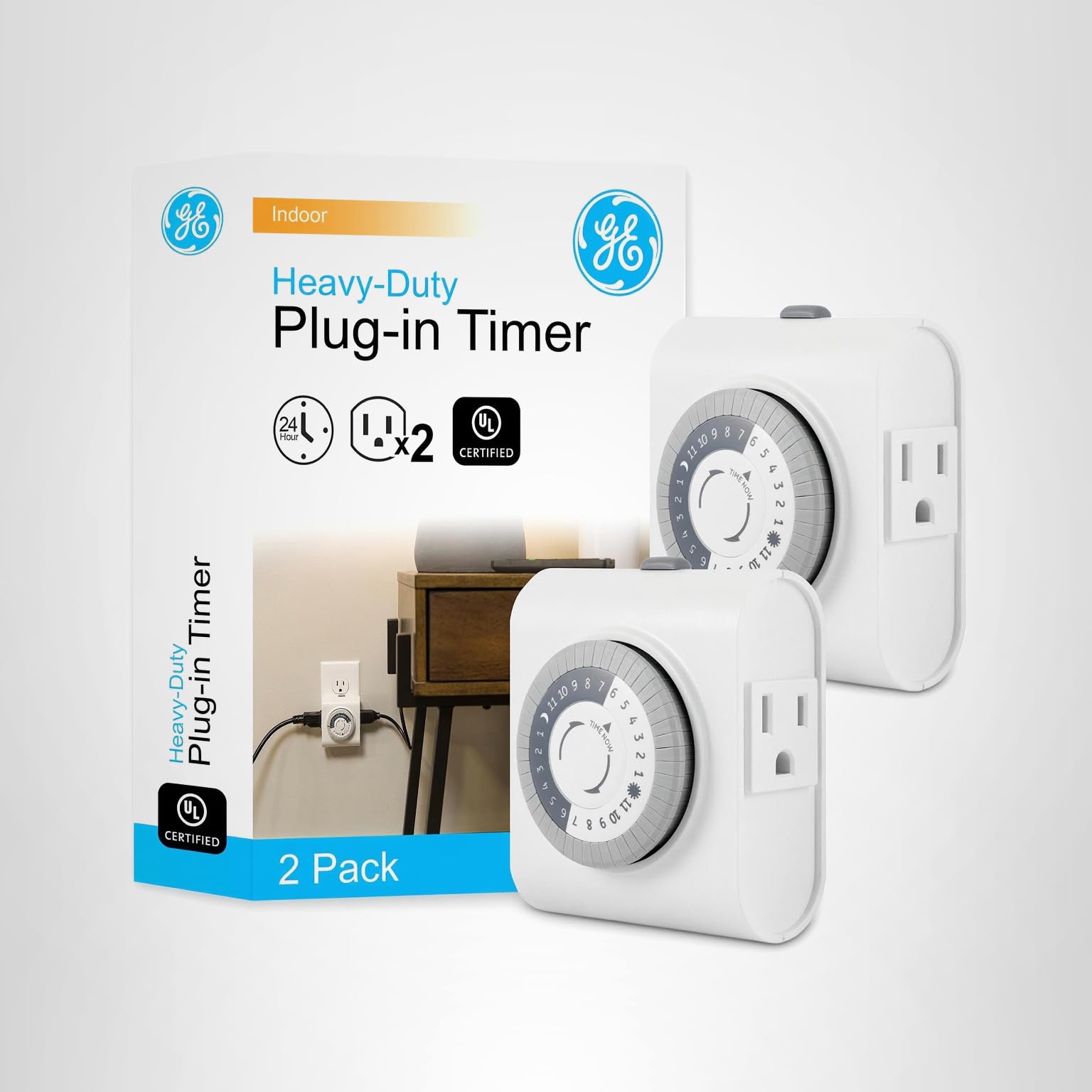 GE 24‑Hour Mechanical Outlet Timer Switch, Dual Grounded Plug‑in Control for Indoor Lighting, Lamps, Christmas Trees, Fans and Small Appliances (2 Pack), 46211 - Image 7