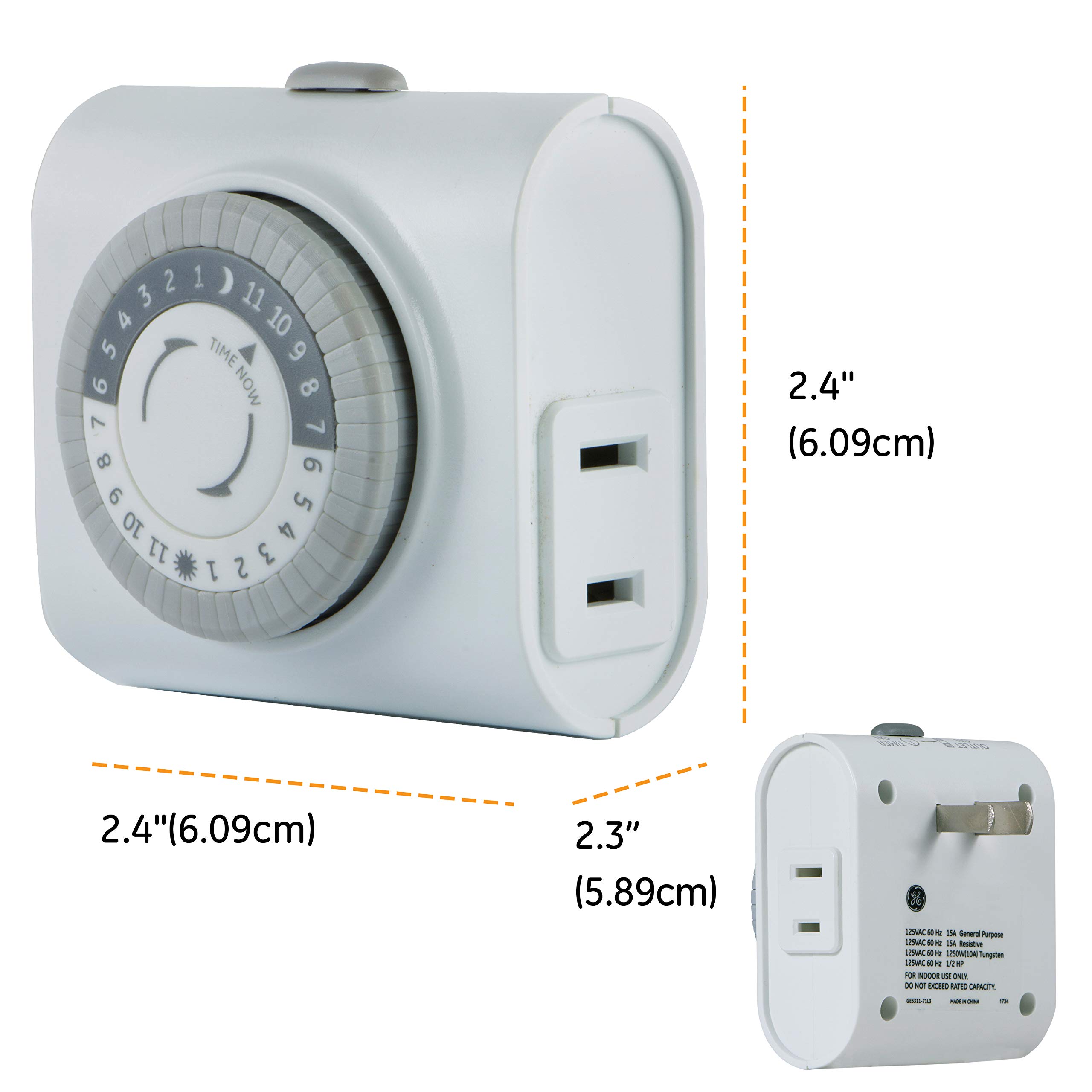 GE 24‑Hour Mechanical Outlet Timer Switch, Single Polarized Plug‑in Control for Indoor Lighting, Lamps, Christmas Trees and Seasonal Decor (2 Pack), 56177 - Image 3