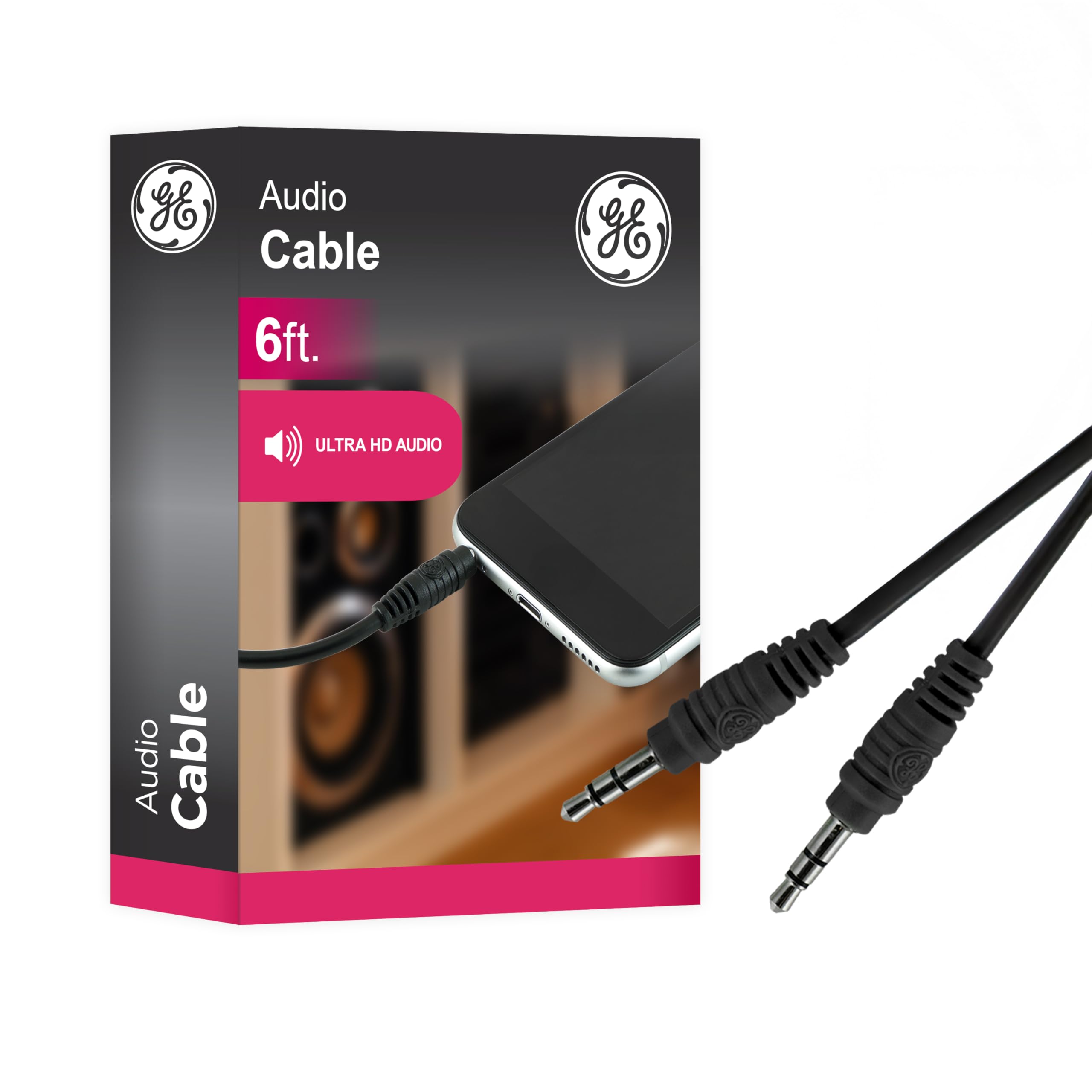 GE 3.5mm Auxiliary Audio Cable 6ft, Black, 33572
