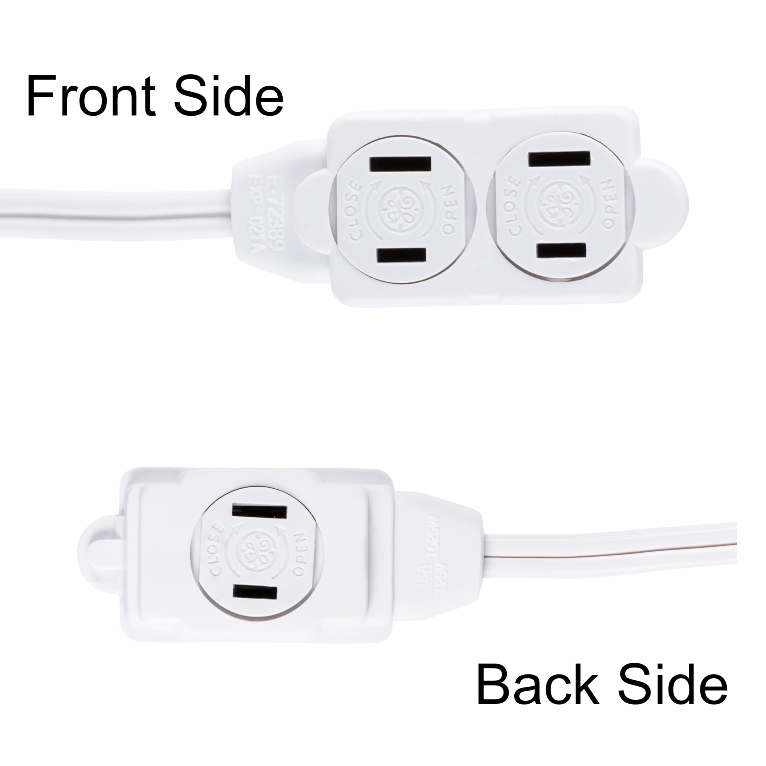 GE 3-Extension Cord with Multiple Outlets 12 Ft Power Strip 2 Prong 16 Gauge Twist-to-Close Safety Covers Indoor Outlet Extender UL Listed White 51954 - Image 2