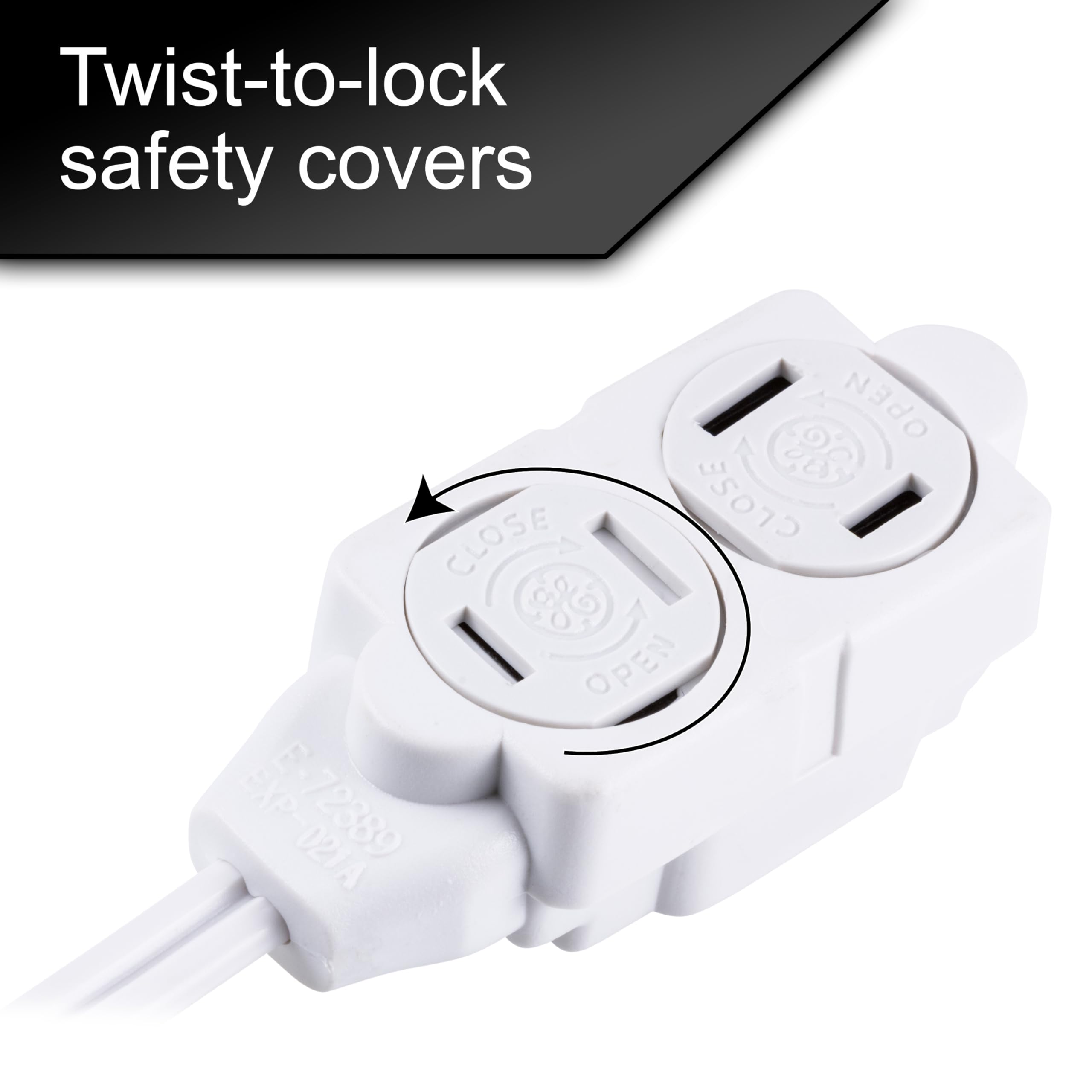 GE 3-Extension Cord with Multiple Outlets 12 Ft Power Strip 2 Prong 16 Gauge Twist-to-Close Safety Covers Indoor Outlet Extender UL Listed White 51954 - Image 4