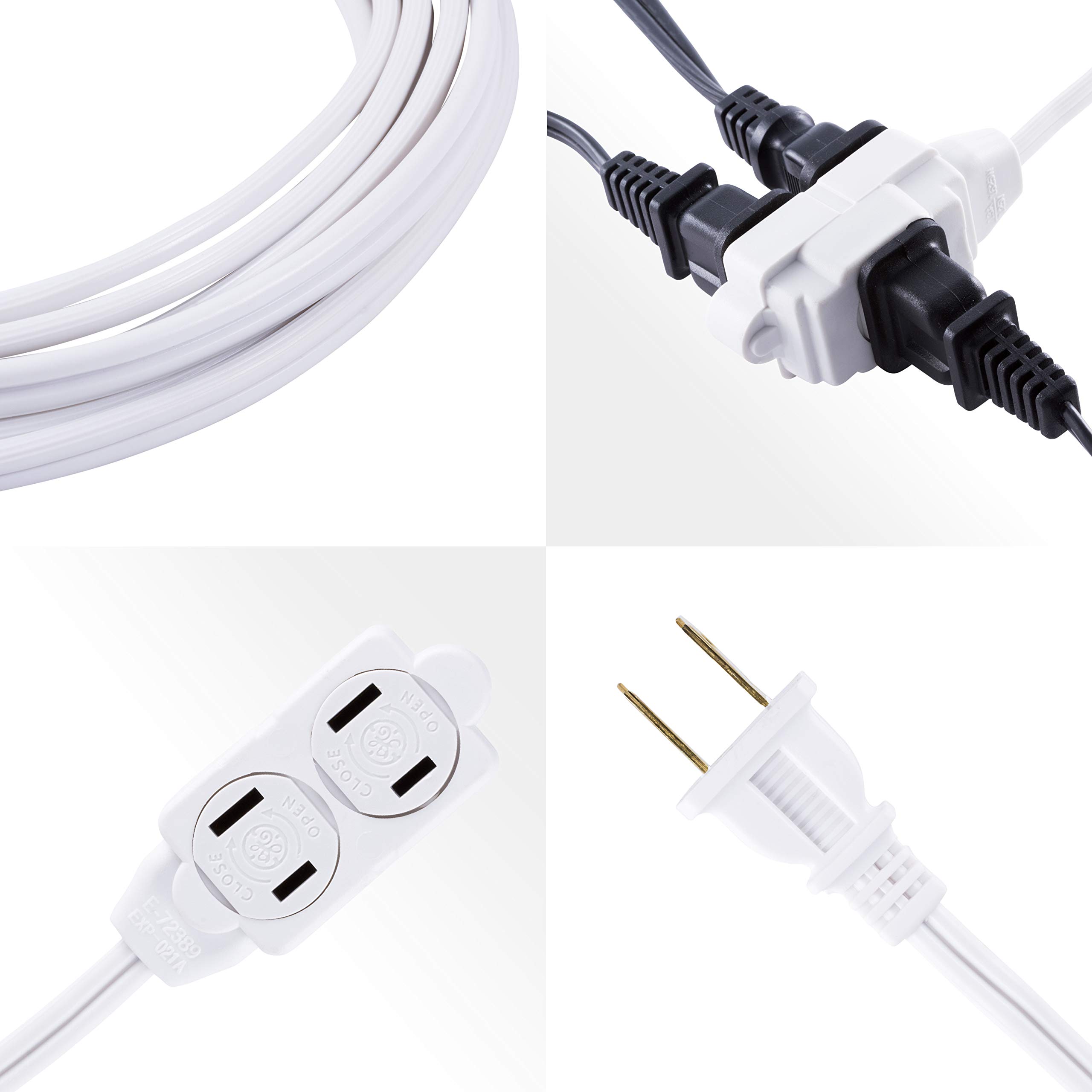 GE 3-Extension Cord with Multiple Outlets 12 Ft Power Strip 2 Prong 16 Gauge Twist-to-Close Safety Covers Indoor Outlet Extender UL Listed White 51954 - Image 5