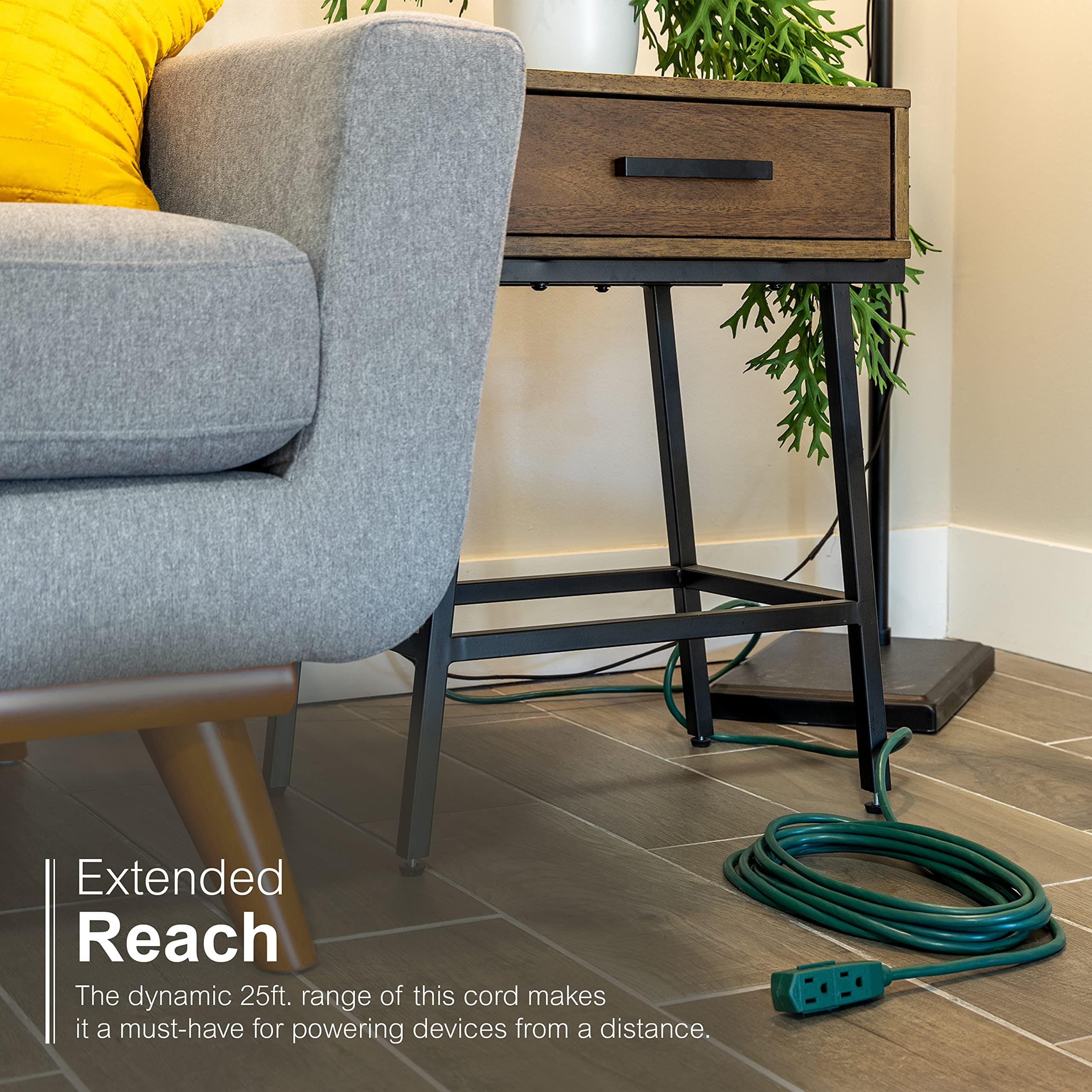GE 3-Outlеt Flat Εxtension Ϲord 25 Ft Grounded Εxtension Ϲord with Multiple Outlеts 3 Prong Outlеt Extender Flat Plug Power Strip Indoor Εxtension Ϲord 16 Gauge UL Listed Green 70854 - Image 3