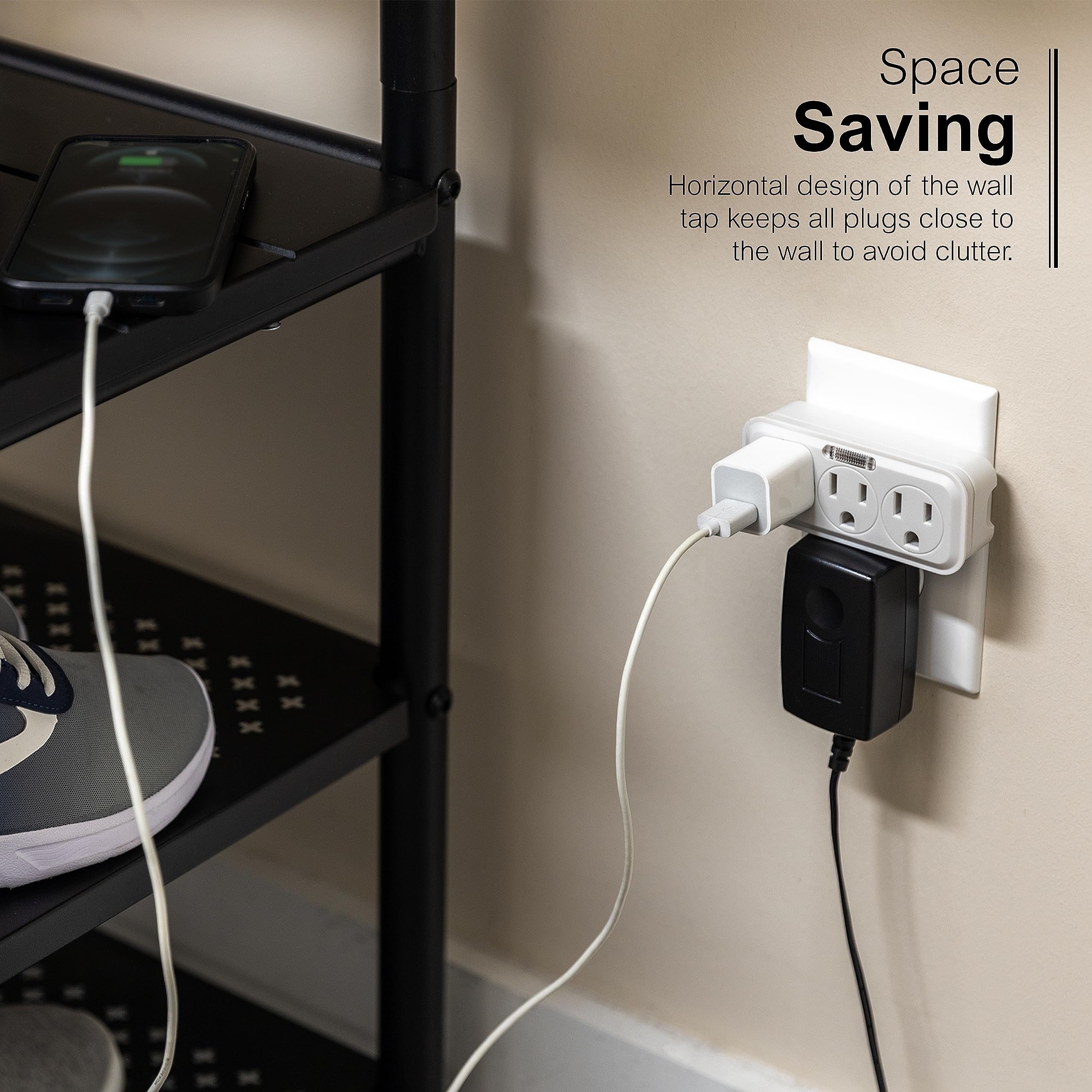 GE 3 Outlet Adapter Wall Tap with Guide Light, 3 Prong Outlet, Grounded Outlet, UL Listed, White, 14494 - Image 6