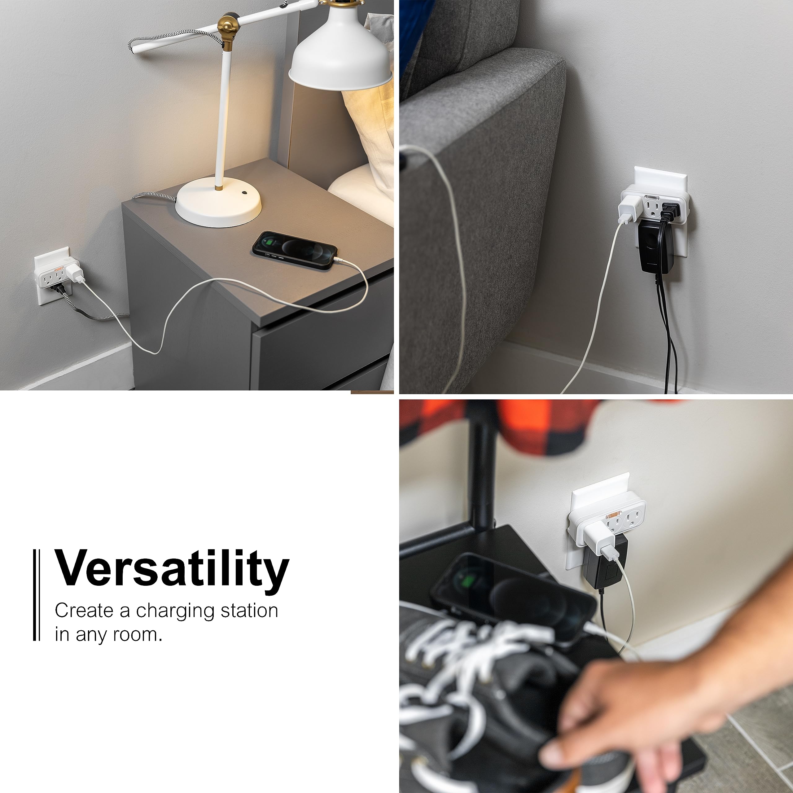 GE 3 Outlet Adapter Wall Tap with Guide Light, 3 Prong Outlet, Grounded Outlet, UL Listed, White, 14494 - Image 7