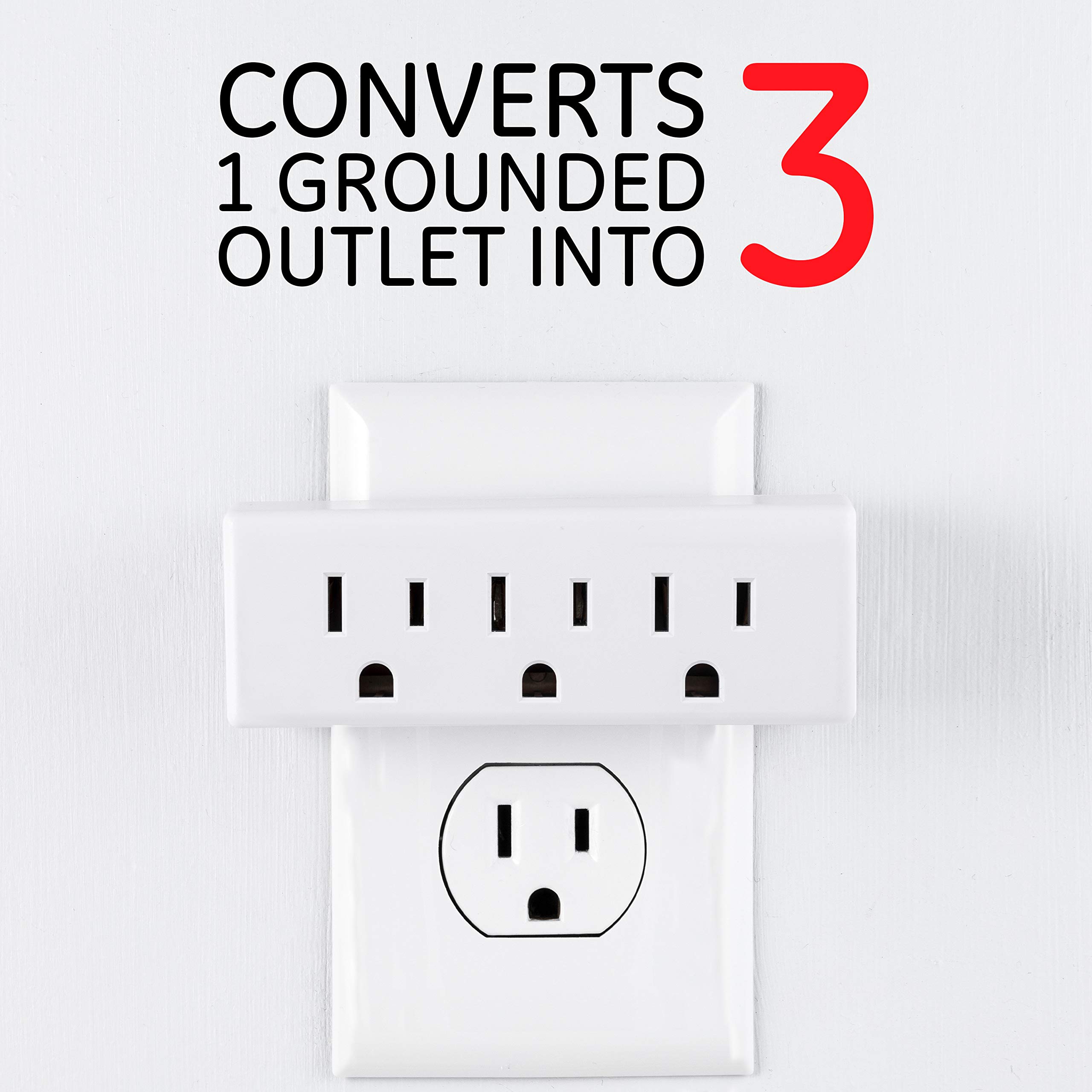 GE 3-Outlet Extender, 3 Pack, Grounded Wall Tap, 3-Prong, Multiple Plug, Power Splitter, Cruise Essentials, Use for Home Office School Dorm, UL Listed, White, 47884 - Image 3