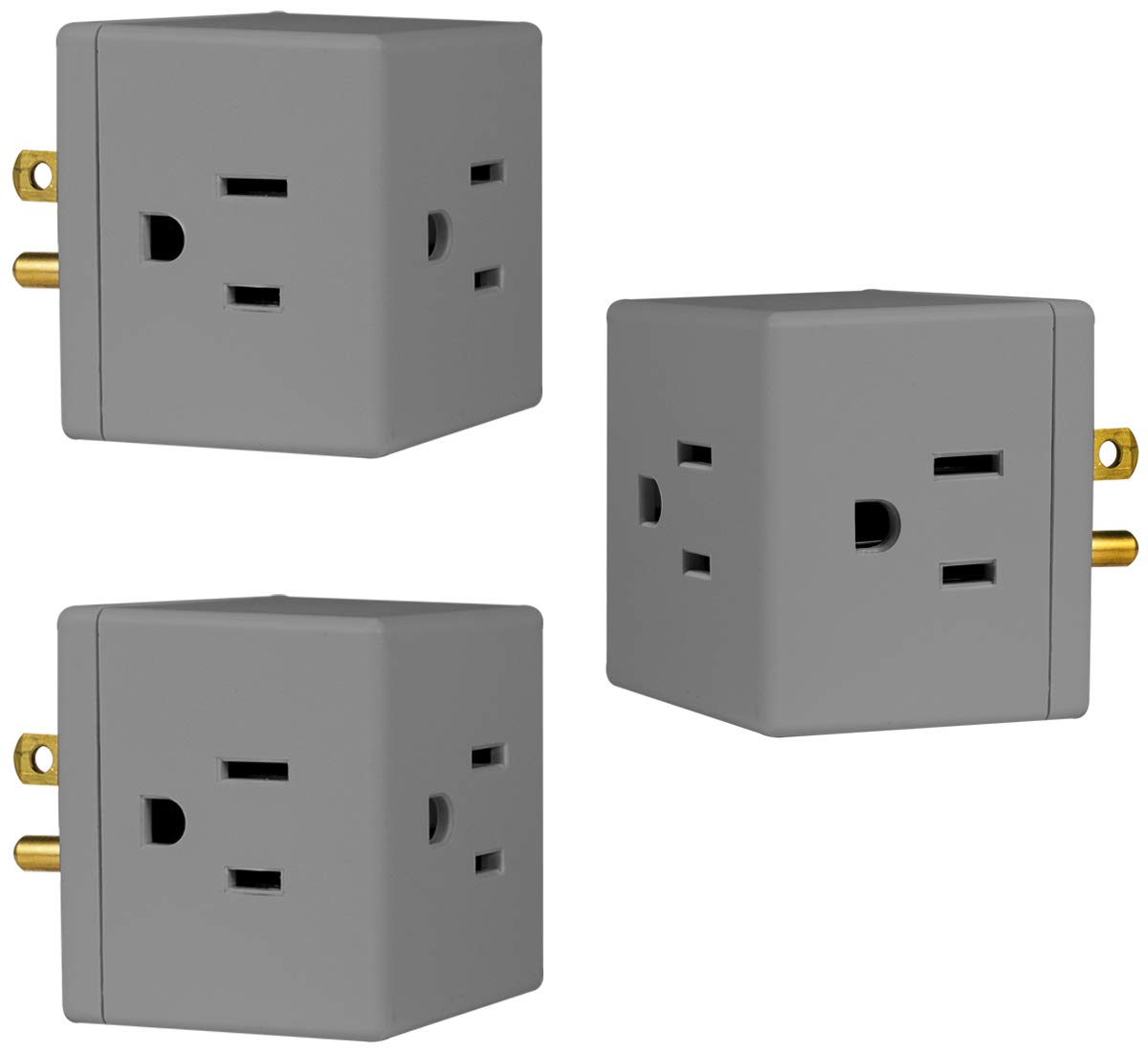 GE 3-Outlet Extender, 3 Pack, Grounded Wall Tap, Adapter Spaced, 3-Prong, Multiple Plug, Power Splitter, Cruise Essentials, Use for Home Office School Dorm, UL Listed, Grey, 47036