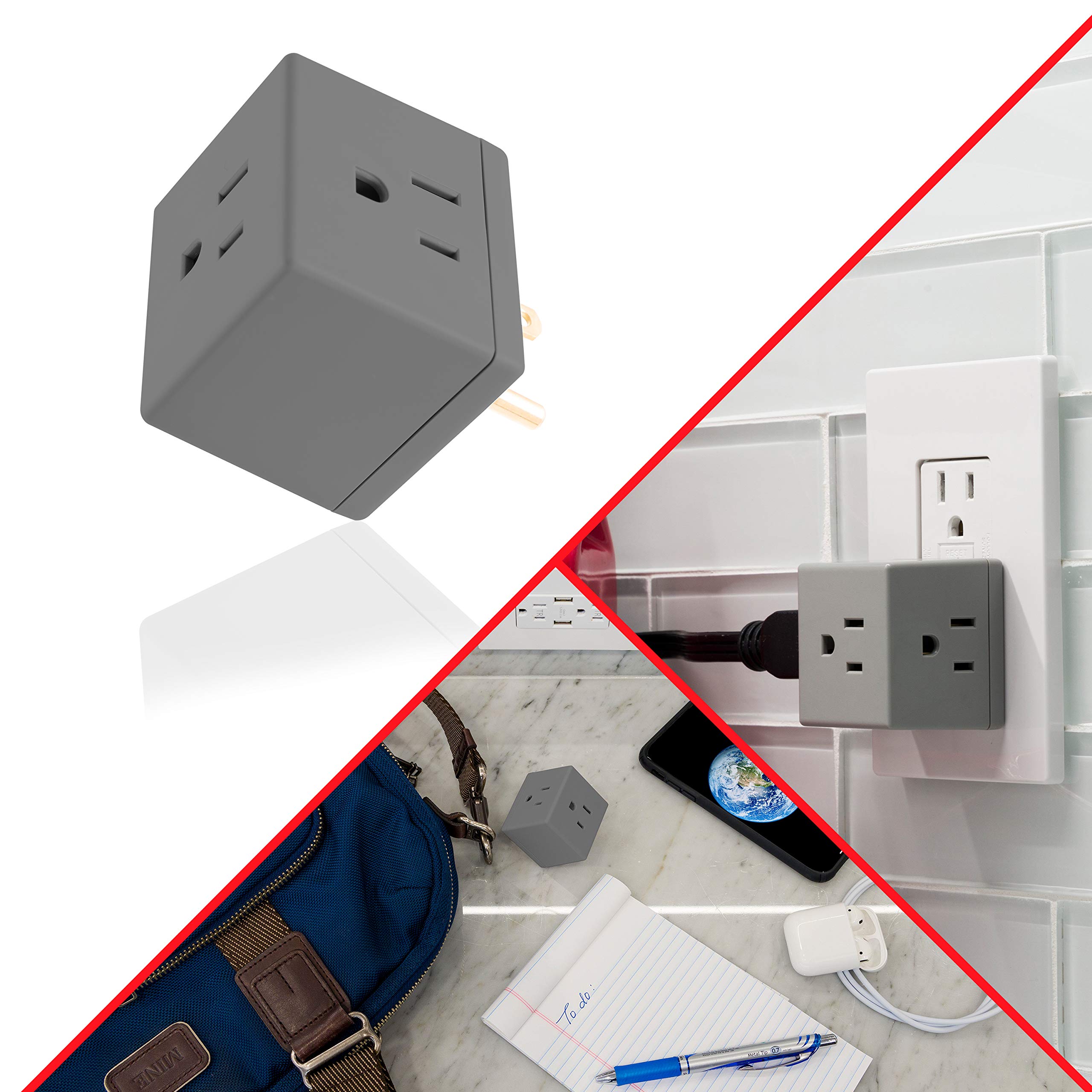 GE 3-Outlet Extender, 3 Pack, Grounded Wall Tap, Adapter Spaced, 3-Prong, Multiple Plug, Power Splitter, Cruise Essentials, Use for Home Office School Dorm, UL Listed, Grey, 47036 - Image 6