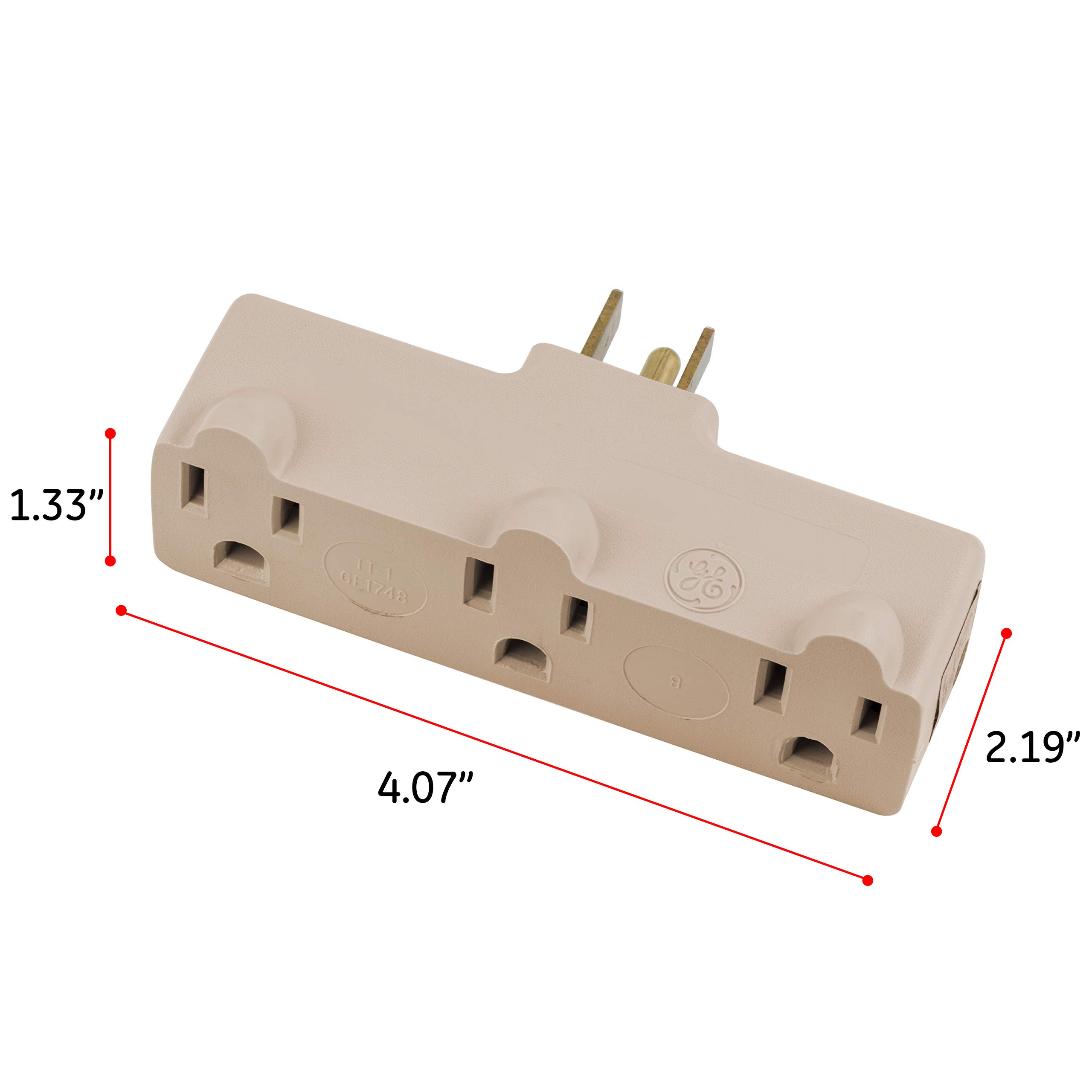 GE 3-Outlet Extender, Grounded Wall Tap, 3-Prong, Multiple Plug, Power Splitter, Cruise Essentials, Use for Home Office School Dorm, UL Listed, Light Almond, 54203 - Image 3