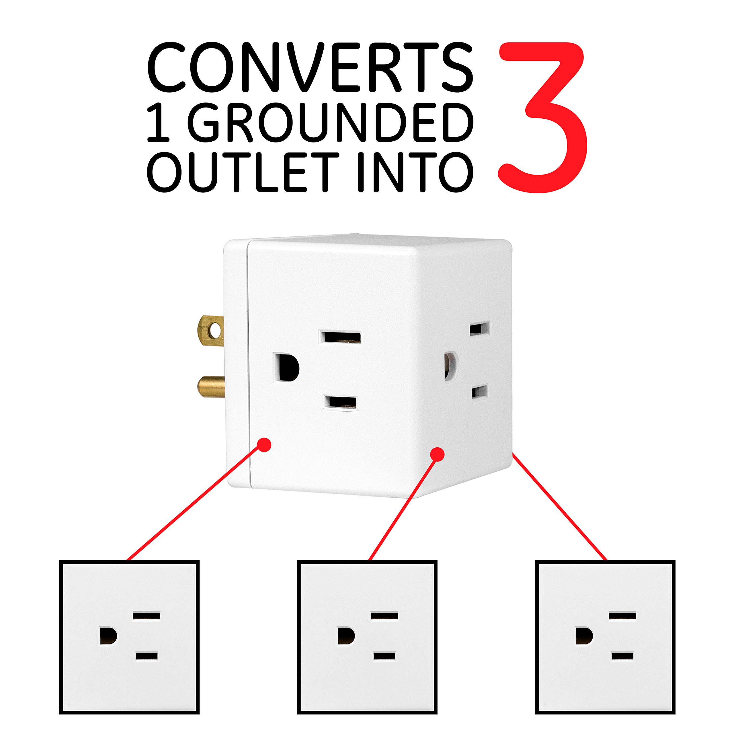 GE 3-Outlet Extender, Grounded Wall Tap, Adapter Spaced, 3-Prong, Multiple Plug, Power Splitter, Cruise Essentials, Use for Home Office School Dorm, UL Listed, White, 58368 - Image 2