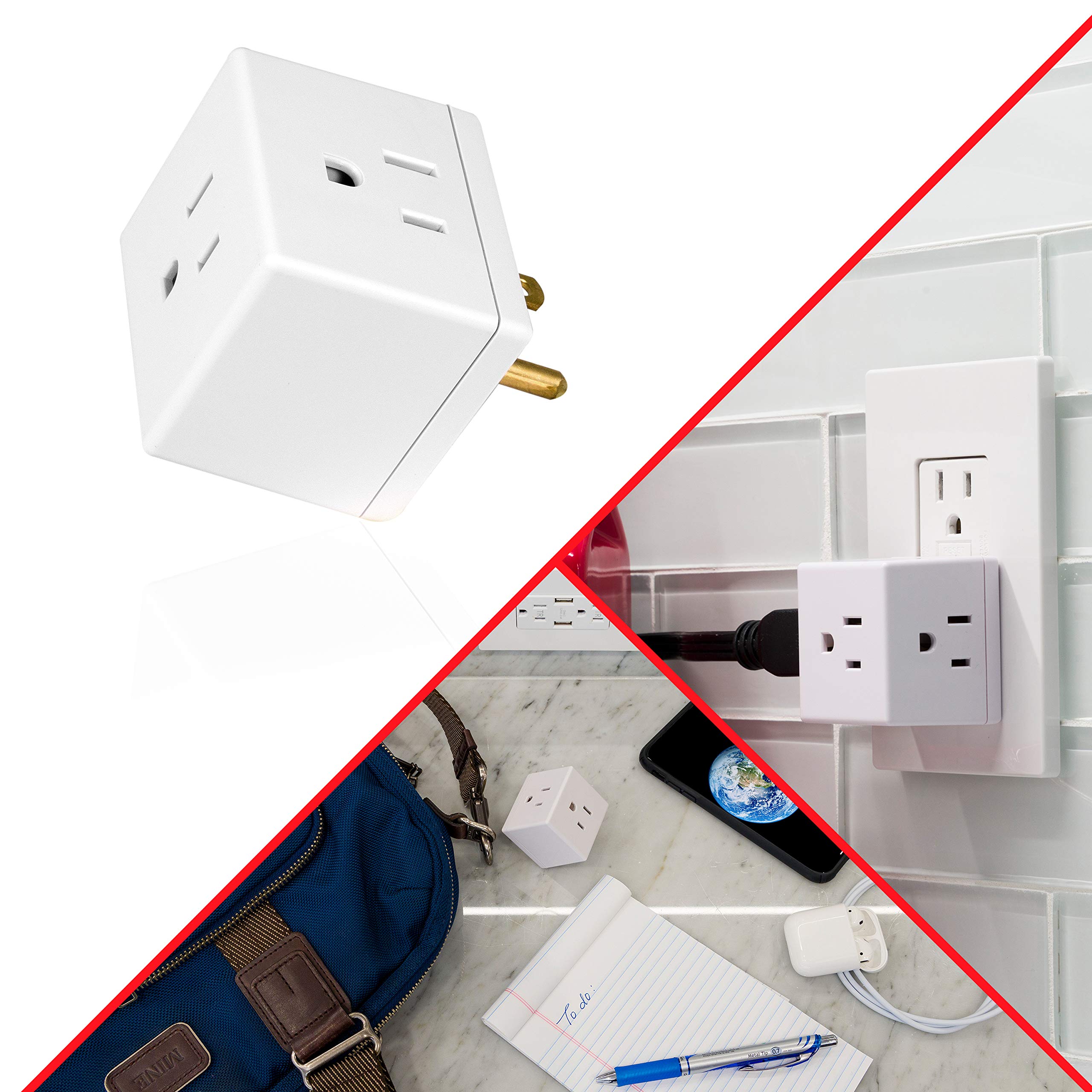 GE 3-Outlet Extender, Grounded Wall Tap, Adapter Spaced, 3-Prong, Multiple Plug, Power Splitter, Cruise Essentials, Use for Home Office School Dorm, UL Listed, White, 58368 - Image 5