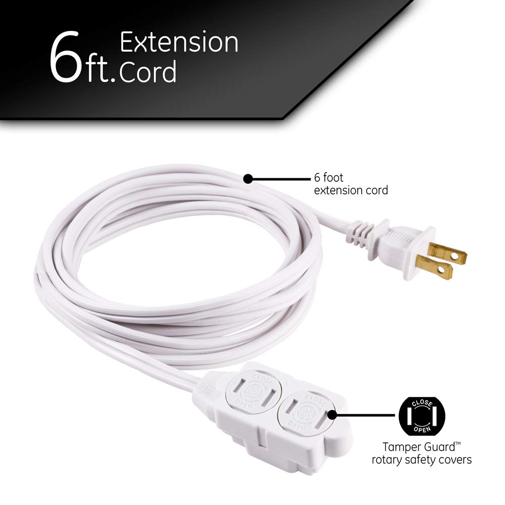 GE 3-Outlet Extension Cord with Multiple Outlets 6 Ft Power Strip 2 Prong 16 Gauge Twist-to-Close Safety Covers Indoor UL Listed White 51937 - Image 2