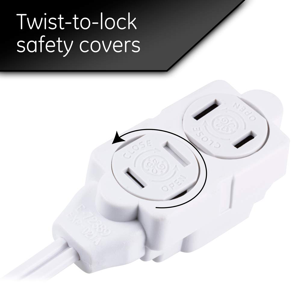GE 3-Outlet Extension Cord with Multiple Outlets 6 Ft Power Strip 2 Prong 16 Gauge Twist-to-Close Safety Covers Indoor UL Listed White 51937 - Image 3