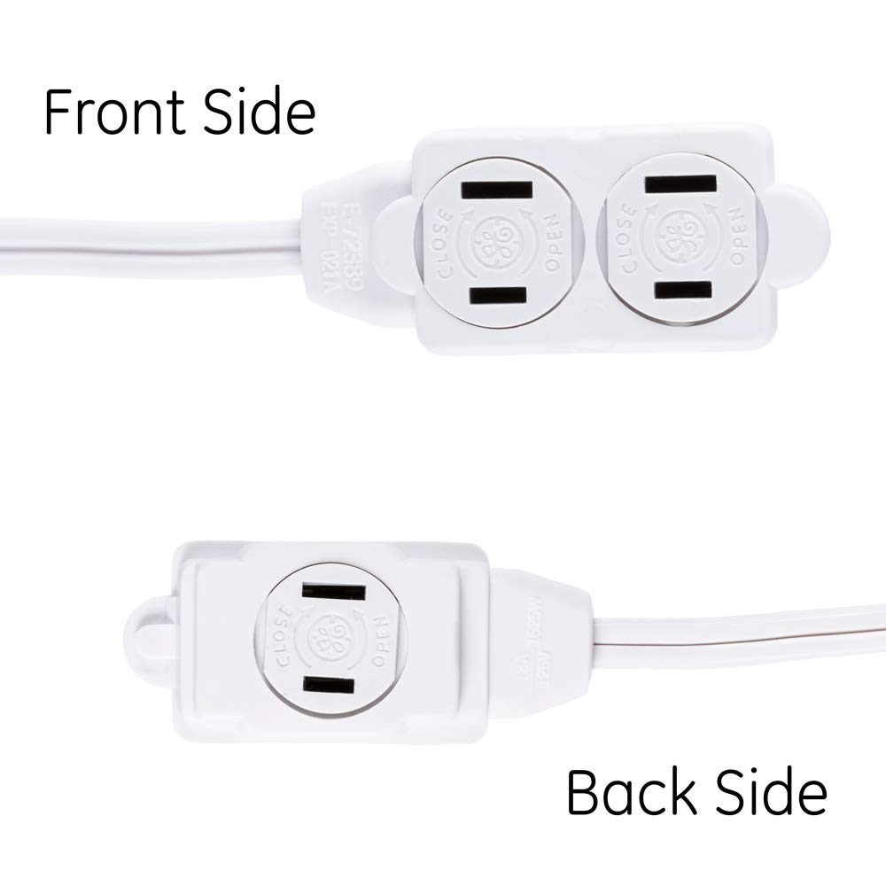 GE 3-Outlet Extension Cord with Multiple Outlets 6 Ft Power Strip 2 Prong 16 Gauge Twist-to-Close Safety Covers Indoor UL Listed White 51937 - Image 4