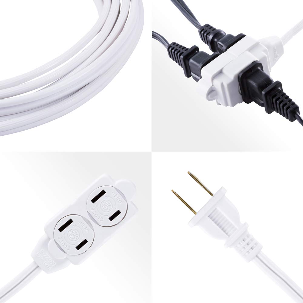 GE 3-Outlet Extension Cord with Multiple Outlets 6 Ft Power Strip 2 Prong 16 Gauge Twist-to-Close Safety Covers Indoor UL Listed White 51937 - Image 5