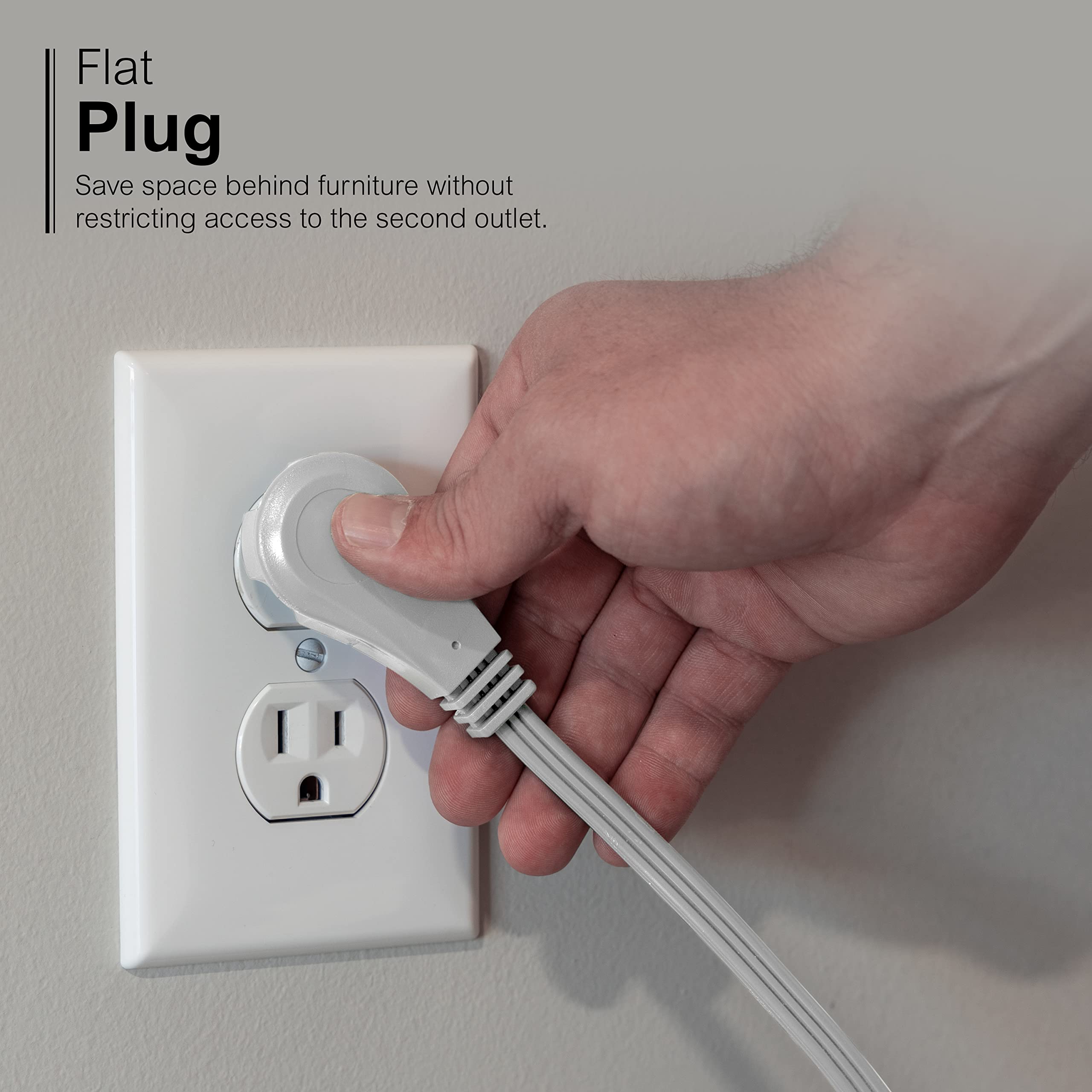 GE 3-Outlet Flat Extension Cord 3 Ft Grounded Extension Cord with Multiple Outlets 3 Prong Outlet Extender Flat Plug Indoor Power Strip 16 Gauge UL Listed Gray 69883 - Image 4
