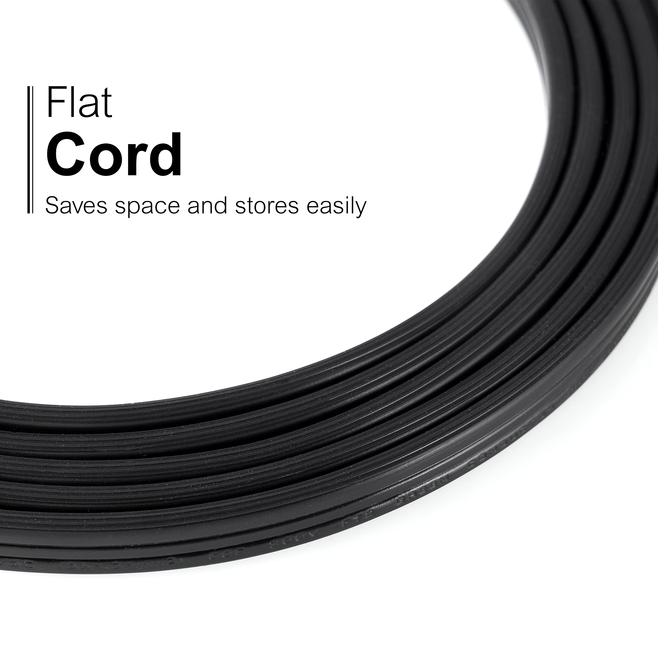 GE 3-Outlet Flat Extension Cord - 3 Ft Grounded With Multiple Outlets, 3 Prong Extender, Flat Plug Power Strip, Indoor, 16 Gauge, UL Listed, 2 Pack, Black (69884) - Image 3