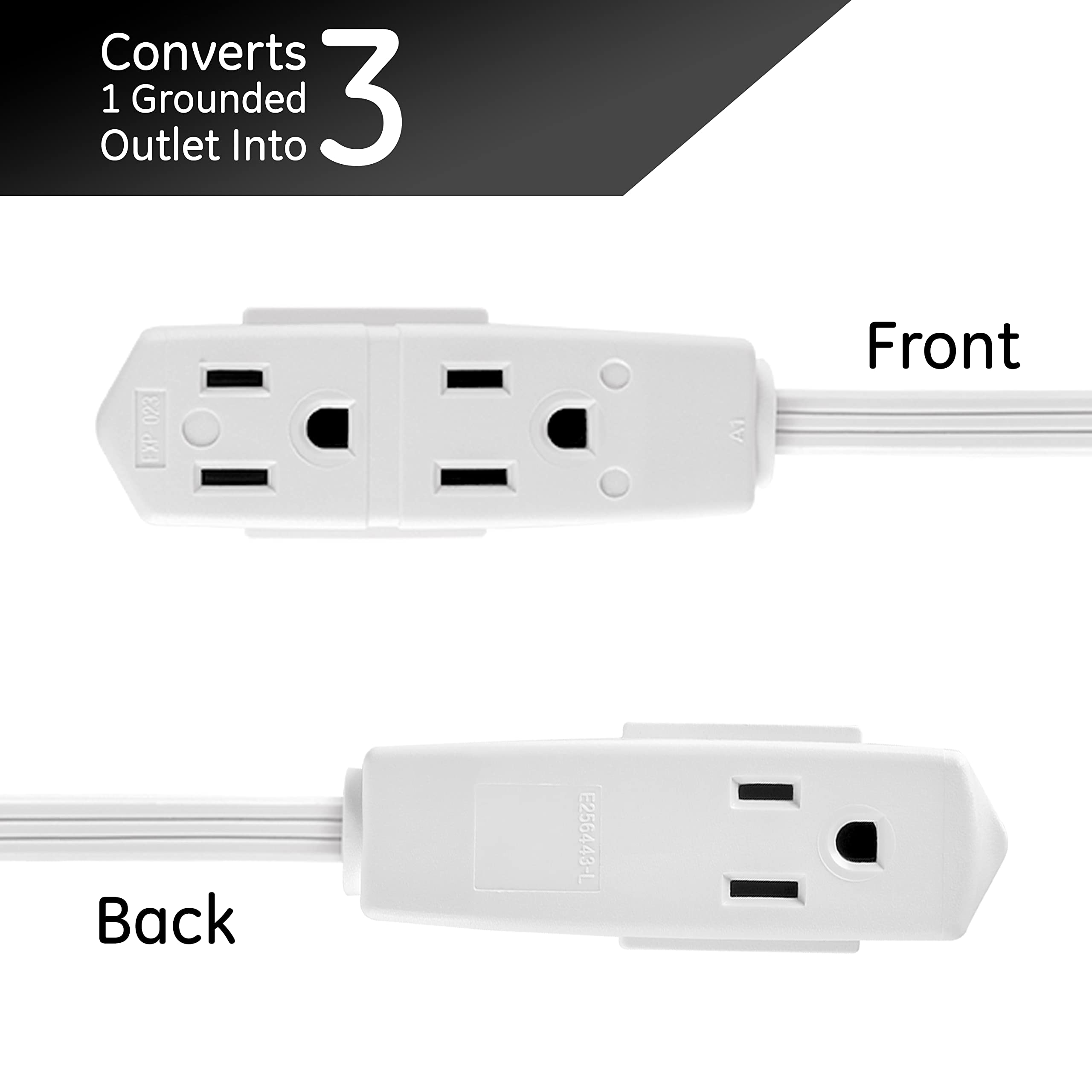 GE 3-Outlet Flat Extension Cord 8 Ft Grounded Extension Cord with Multiple Outlets 3 Prong Outlet Extender Flat Plug Indoor Power Strip 16 Gauge UL Listed White 50251 - Image 3