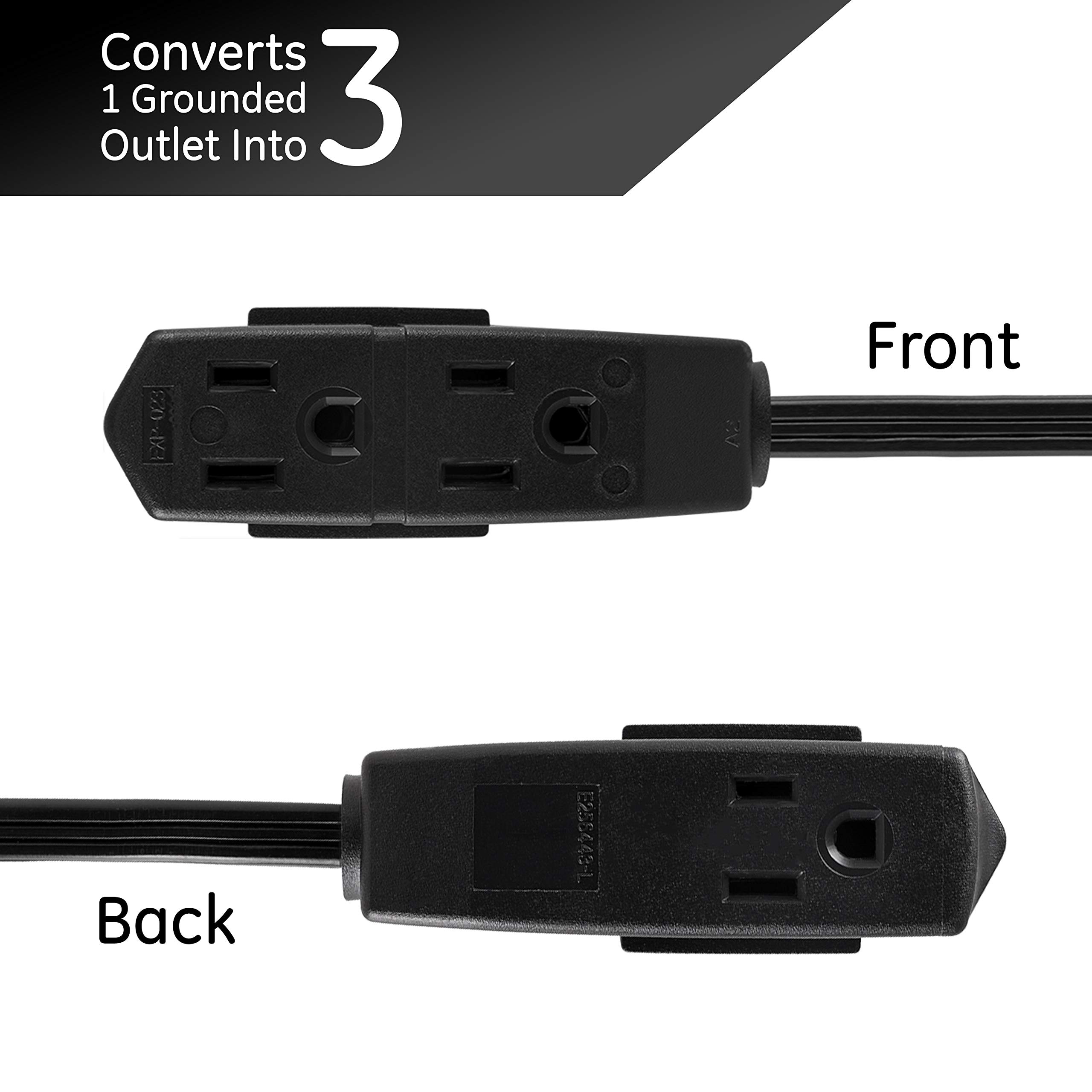GE 3-Outlet Flat Extension Cord 8 Ft Grounded with Multiple Outlets 3 Prong, Extender Flat Plug Power Strip Indoor Extension Cord 16 Gauge UL Listed Black 56991 - Image 3