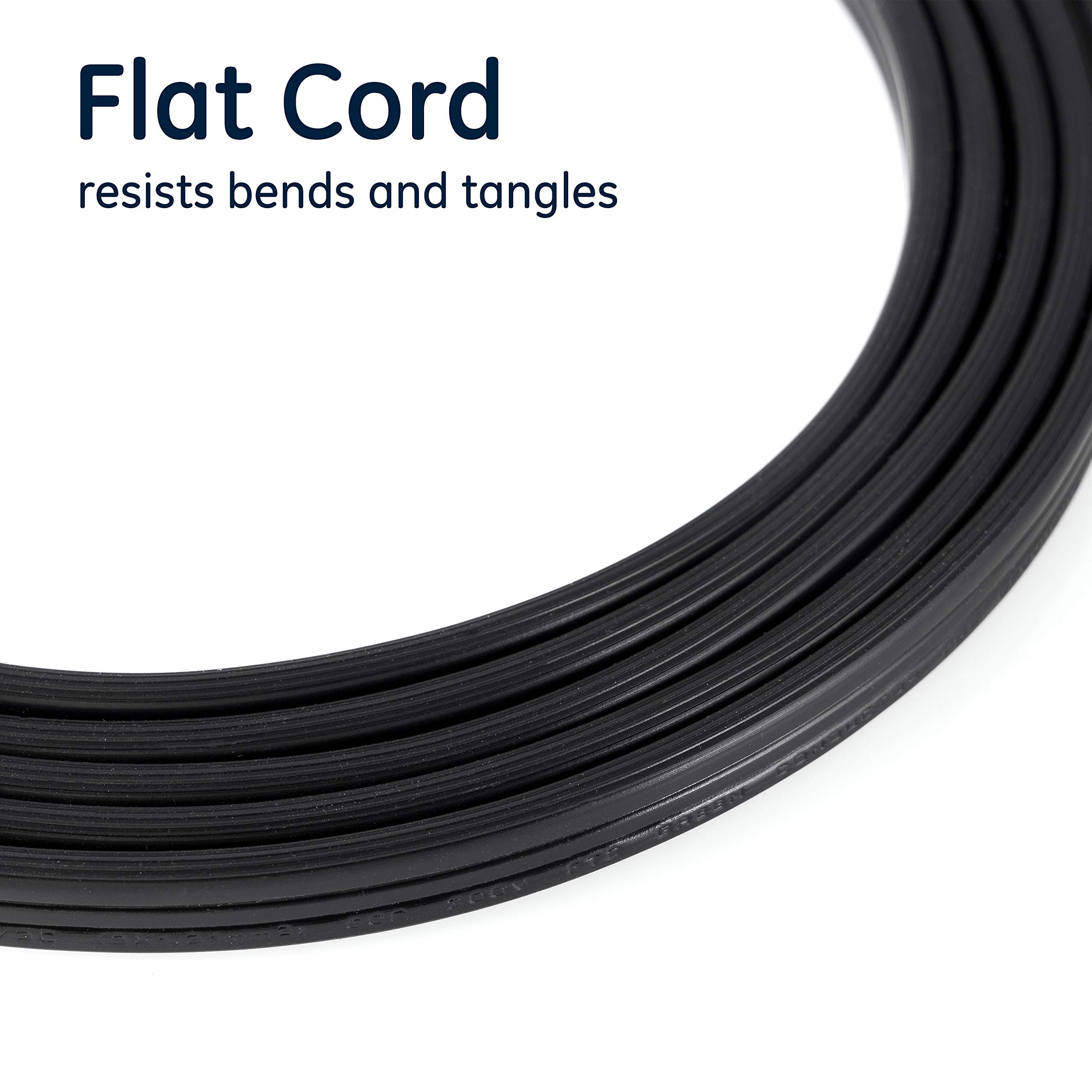 GE 3-Outlet Flat Extension Cord 8 Ft Grounded with Multiple Outlets 3 Prong, Extender Flat Plug Power Strip Indoor Extension Cord 16 Gauge UL Listed Black 56991 - Image 4
