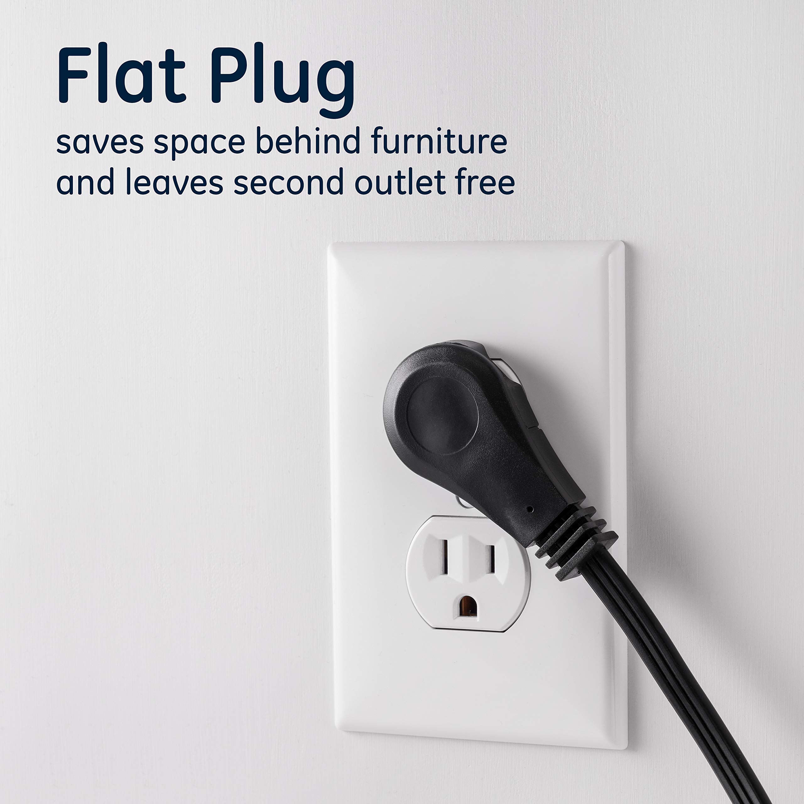 GE 3-Outlet Flat Extension Cord 8 Ft Grounded with Multiple Outlets 3 Prong, Extender Flat Plug Power Strip Indoor Extension Cord 16 Gauge UL Listed Black 56991 - Image 5