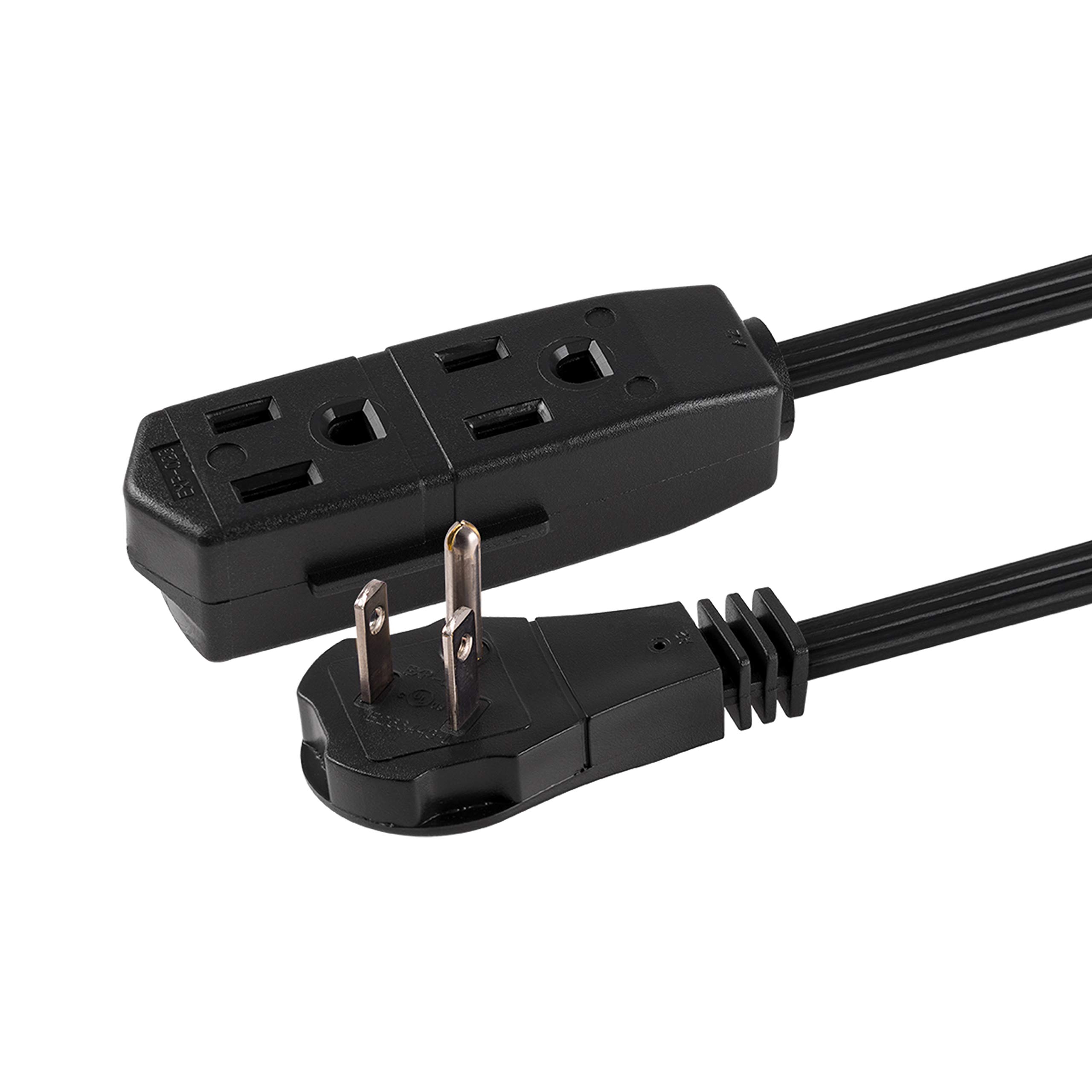 GE 3-Outlet Flat Extension Cord 8 Ft Grounded with Multiple Outlets 3 Prong, Extender Flat Plug Power Strip Indoor Extension Cord 16 Gauge UL Listed Black 56991 - Image 6