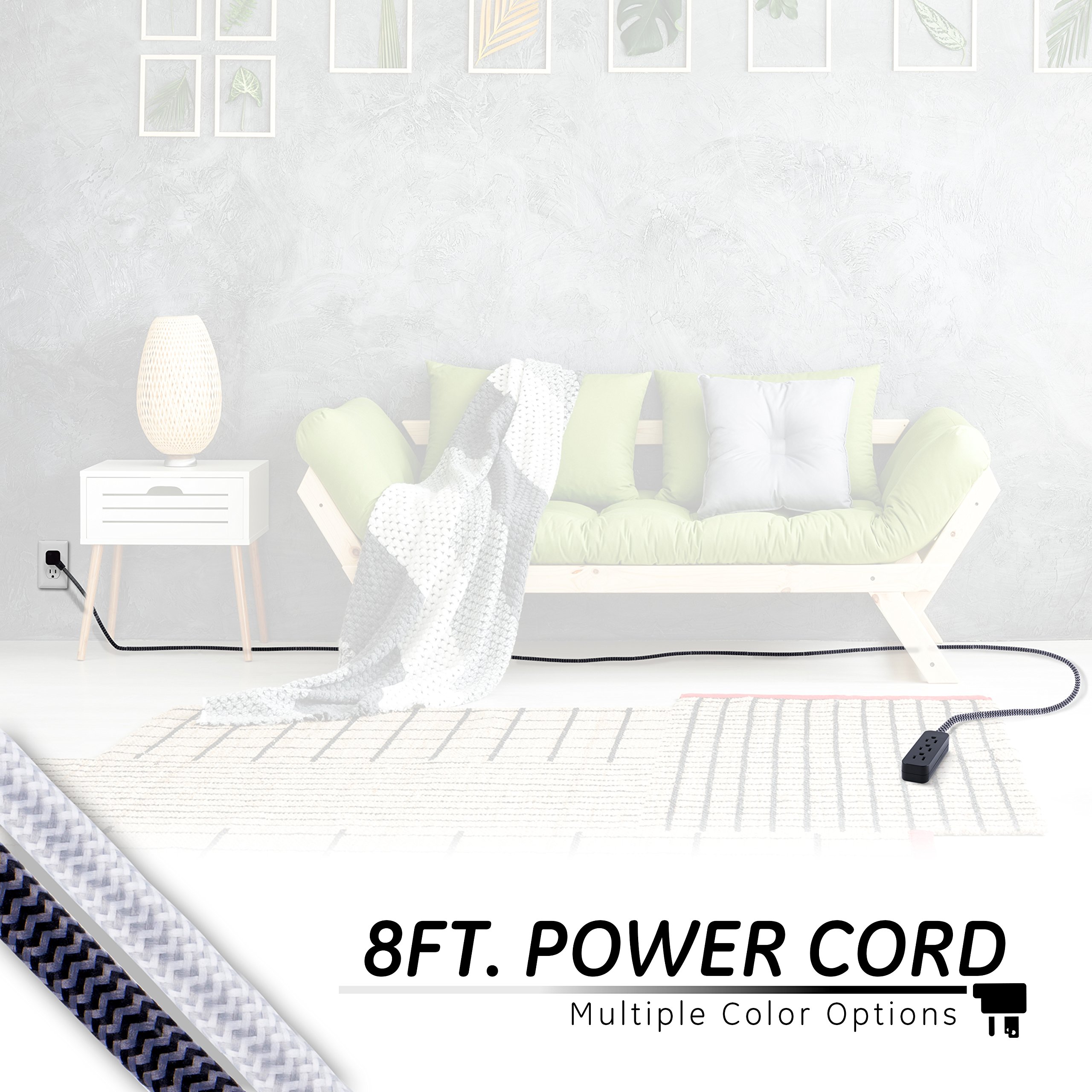 GE 3-Outlet Power Strip Extension Cord with Multiple Outlets 8 Ft Braided Short Cord Extension Cord Grounded Flat Plug ETL Listed White 41282 - Image 3