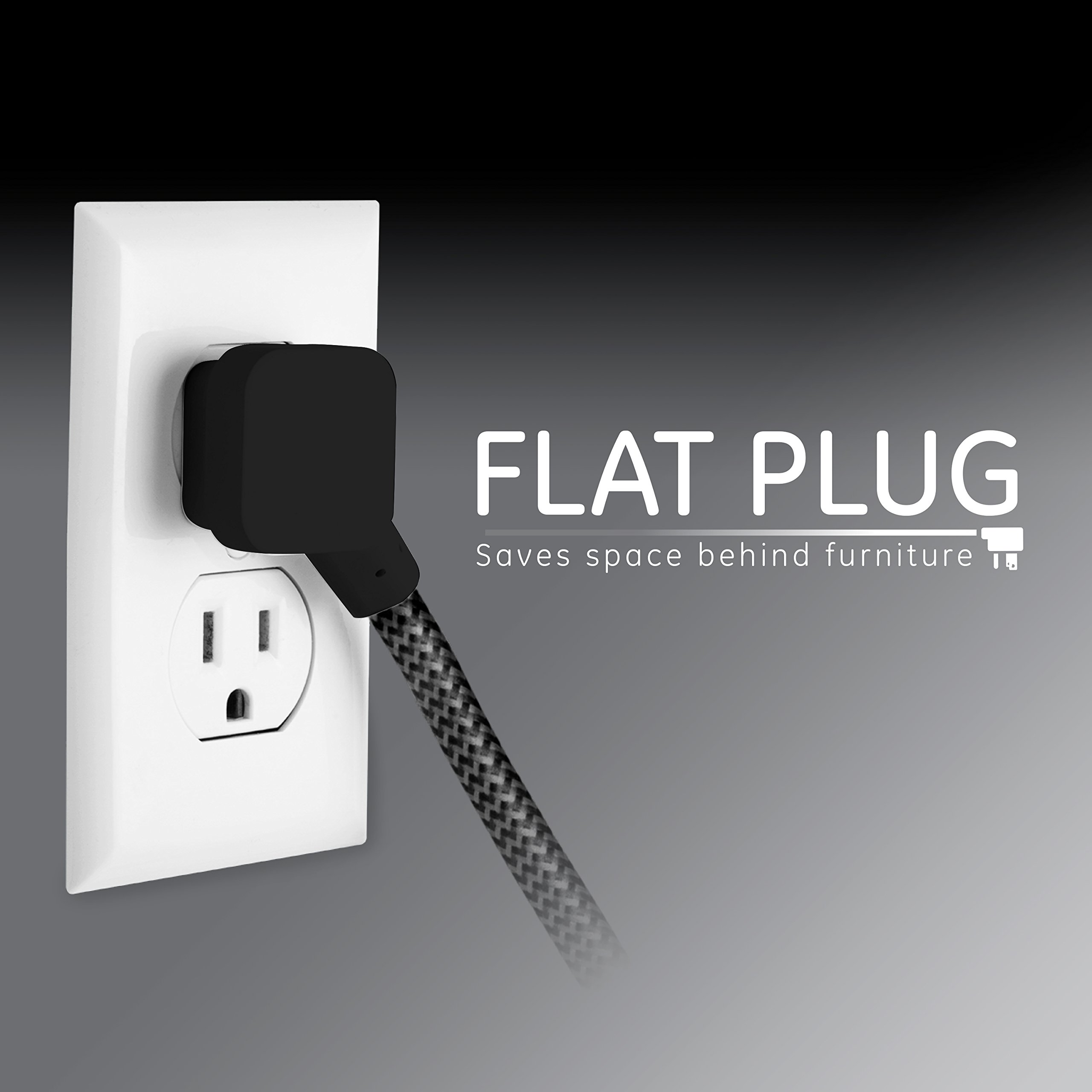 GE 3-Outlet Power Strip Extension Cord with Multiple Outlets 8 Ft Braided Short Cord Extension Cord Grounded Flat Plug ETL Listed White 41282 - Image 5