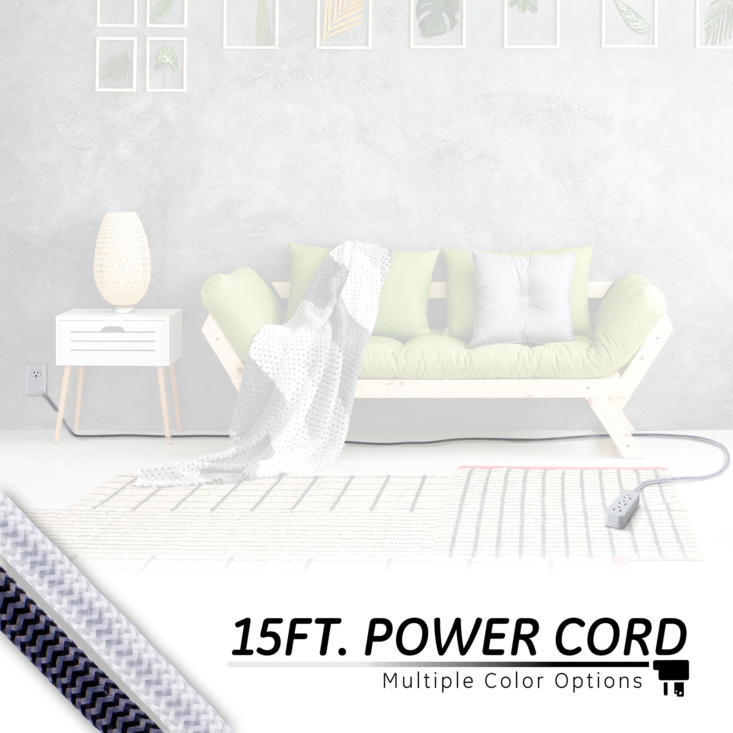 GE 3-Outlet Power Strip Surge Protector 15 Ft Braided Long Cord Extension Cord Surge Protector Power Strip Flat Plug Extension Cord 250 Joules UL Listed 10 Pack White 53264 - Image 3