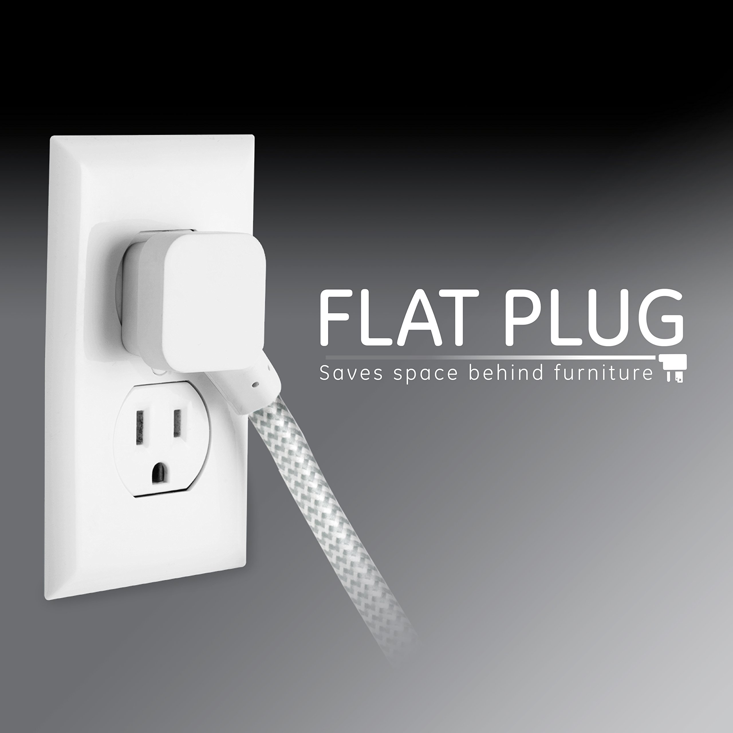 GE 3-Outlet Power Strip Surge Protector 15 Ft Braided Long Cord Extension Cord Surge Protector Power Strip Flat Plug Extension Cord 250 Joules UL Listed 10 Pack White 53264 - Image 5