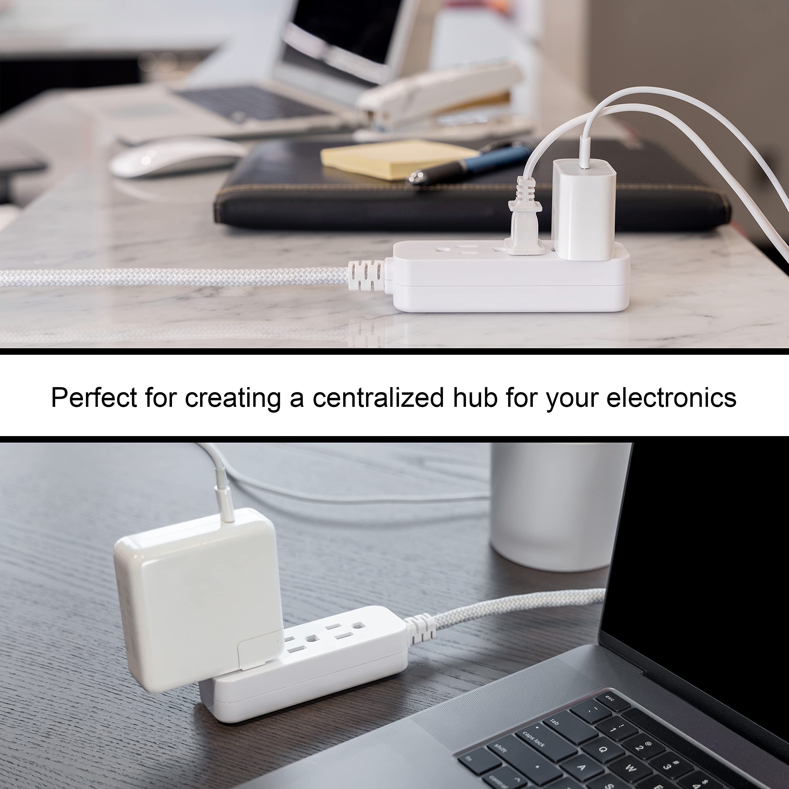 GE 3-Outlet Power Strip Surge Protector 8 Ft Braided Long Cord Extension Cord Surge Protector Power Strip Flat Plug Extension Cord 250 Joules UL Listed White 38433 - Image 7