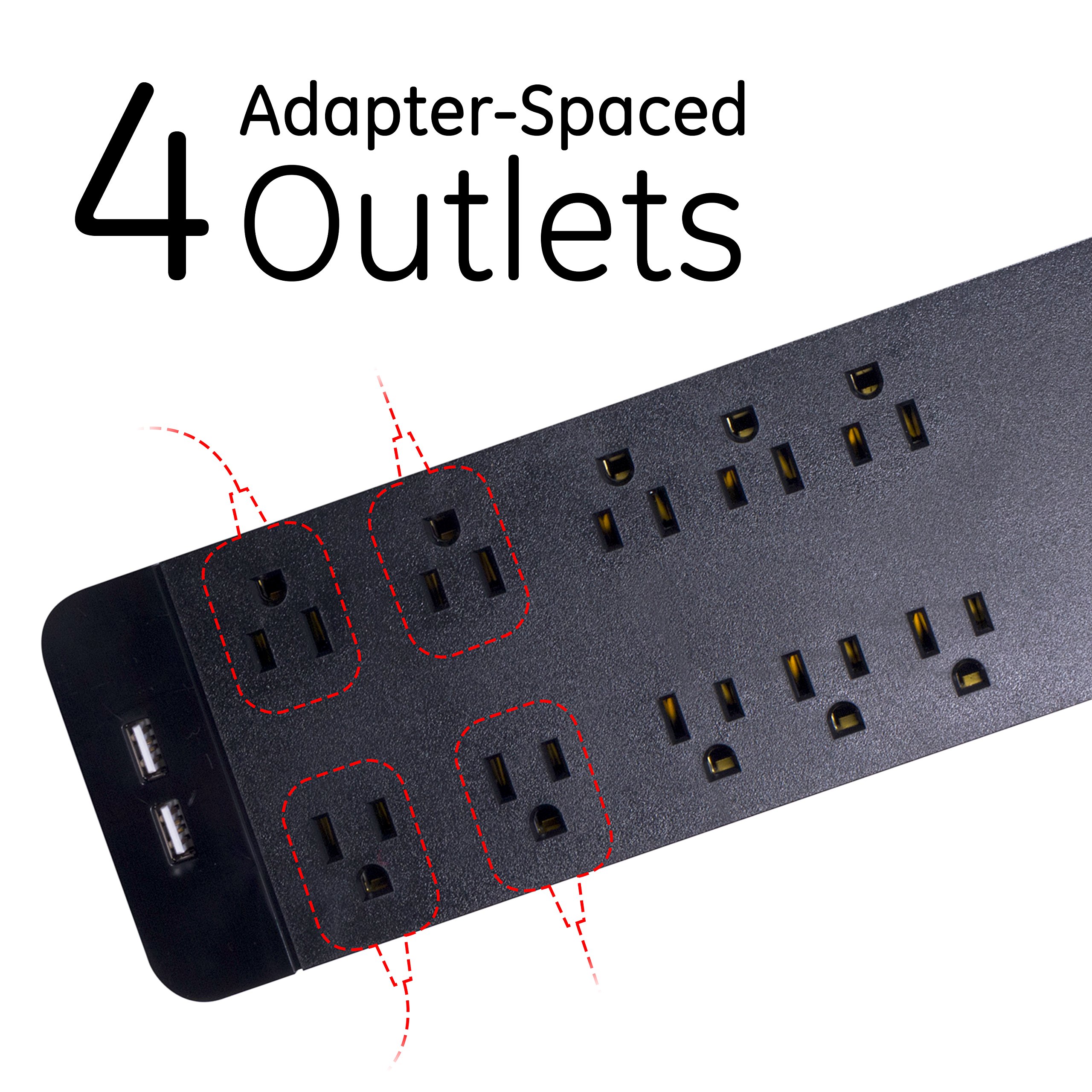 GE 37746 Ultra Pro Surge Protector 10 Outlets 4' Cord, Black - Image 4
