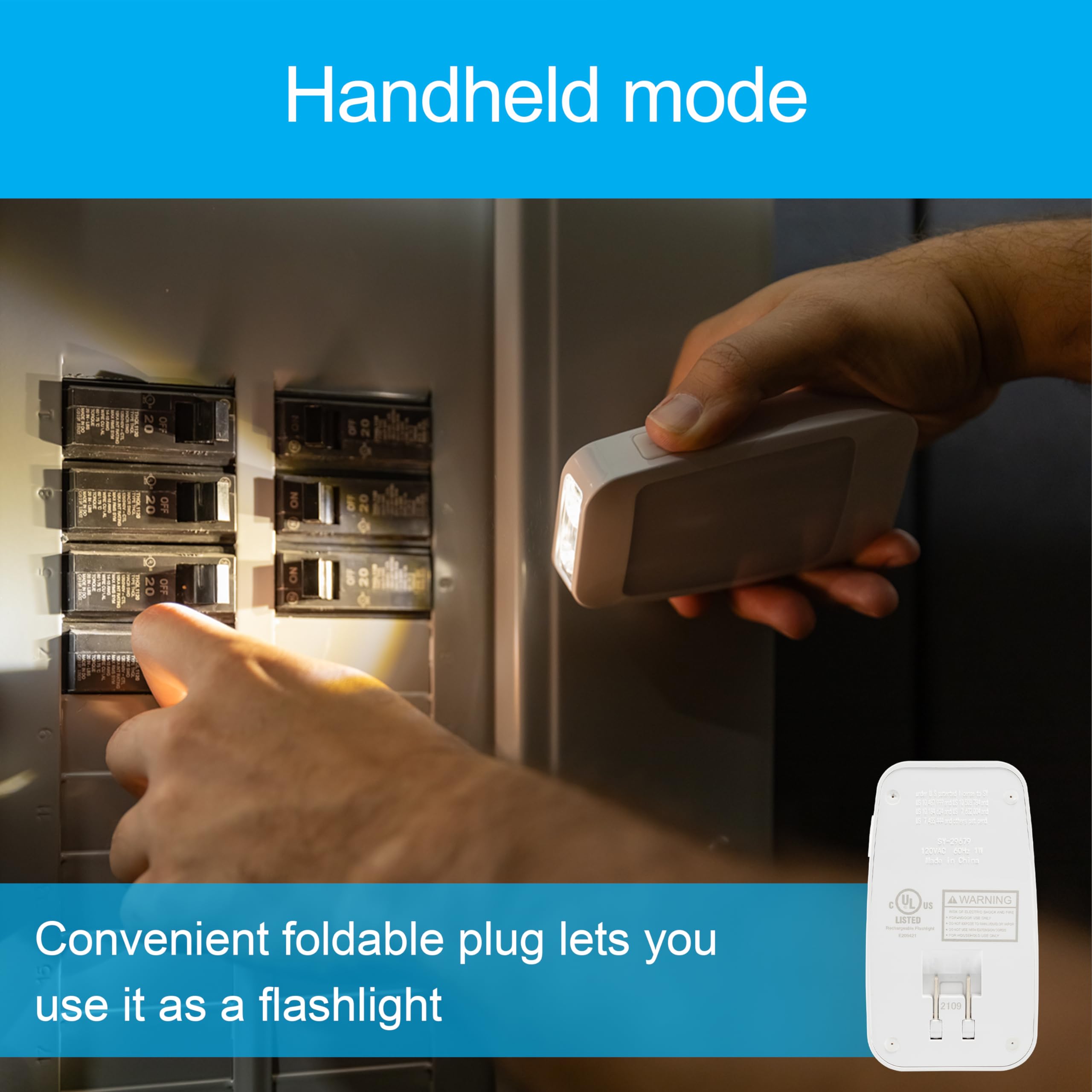 GE 4-in-1 LED Power Failure Night Light, Dusk-to-Dawn Sensor, Foldable Plug, Portable, Flashlight, Ideal for Storm, Outage, Emergency, Blackout, Hurricane, Tornado, White, 29679 - Image 4