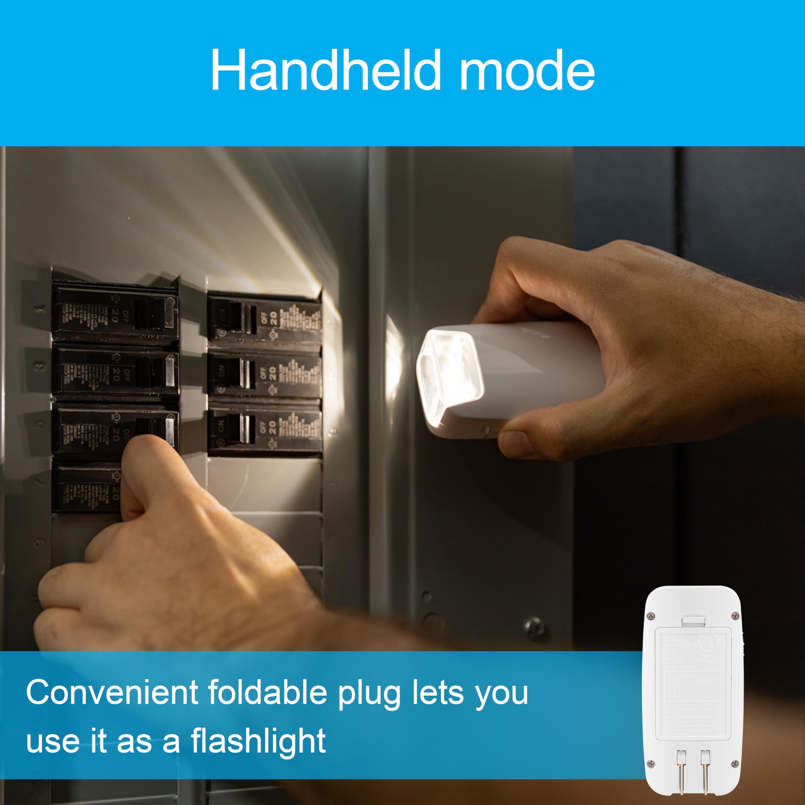 GE 4-in-1 Power Outage Plug in Night Light LED Flashlight for Dorm Room, Apartment Essentials, Battery Operated Lights Emergency Supplies, Dusk to Dawn Sensor Nightlight, 2 Pack, White 49578 - Image 3