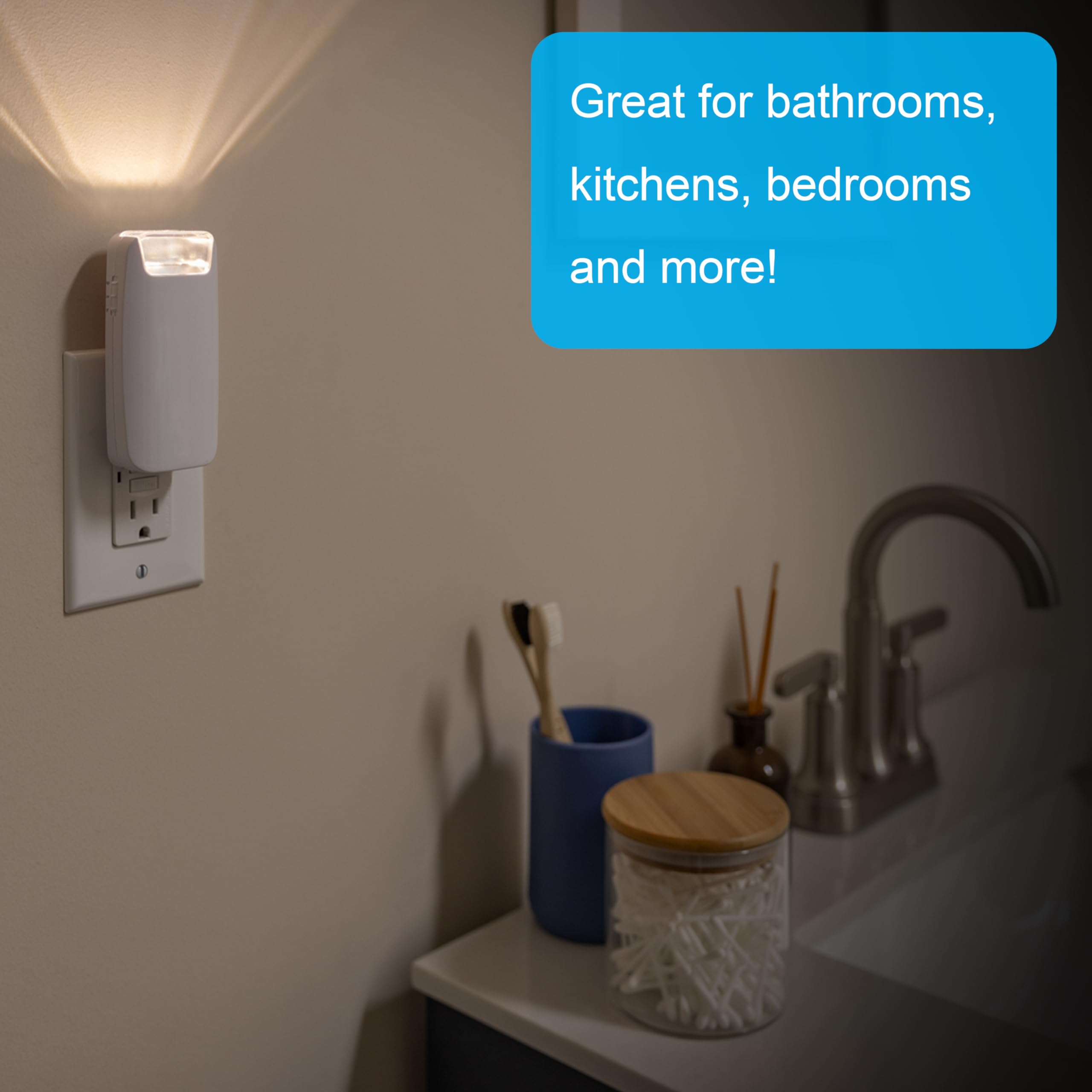 GE 4-in-1 Power Outage Plug in Night Light LED Flashlight for Dorm Room, Apartment Essentials, Battery Operated Lights Emergency Supplies, Dusk to Dawn Sensor Nightlight, 2 Pack, White 49578 - Image 4
