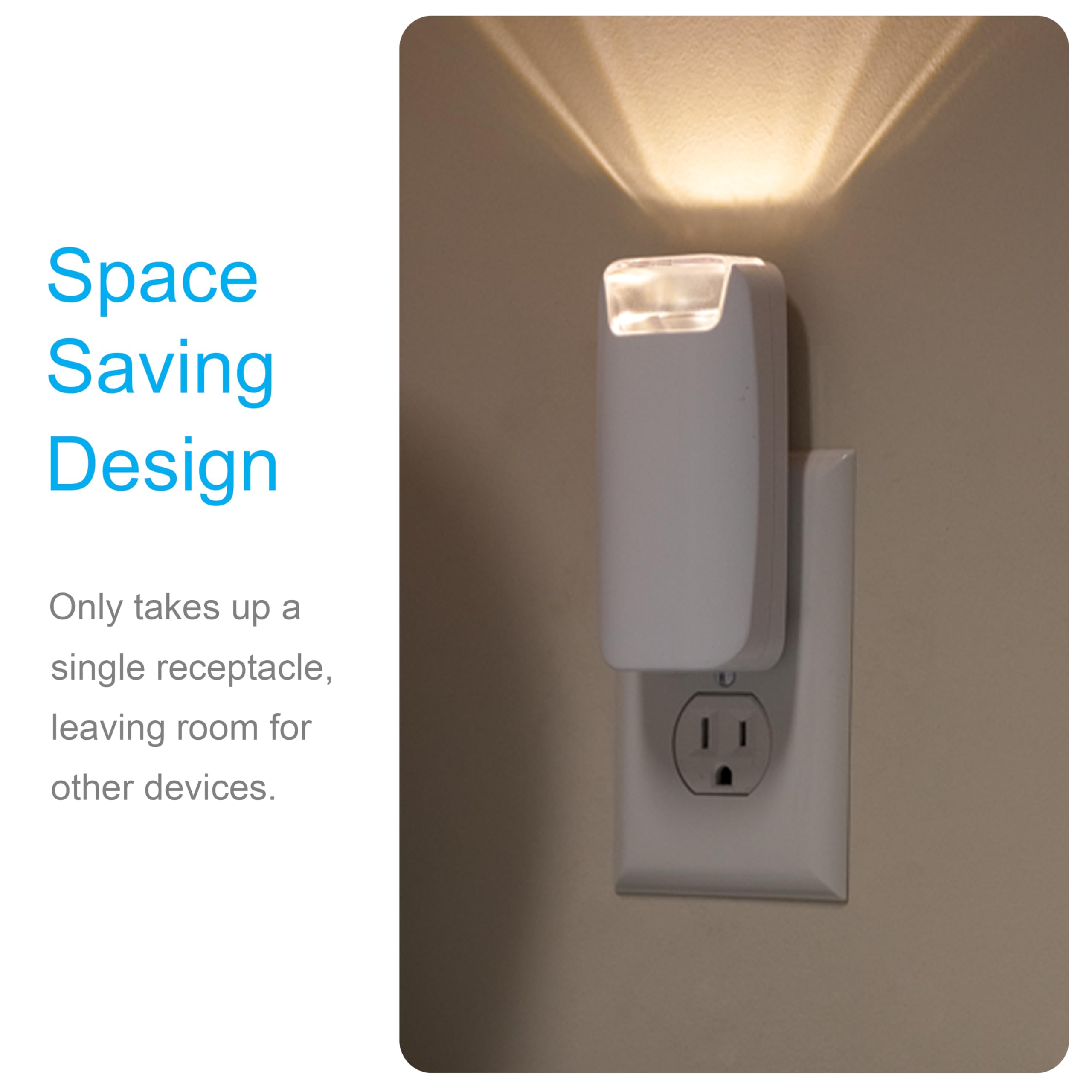 GE 4-in-1 Power Outage Plug in Night Light LED Flashlight for Dorm Room, Apartment Essentials, Battery Operated Lights Emergency Supplies, Dusk to Dawn Sensor Nightlight, 2 Pack, White 49578 - Image 6