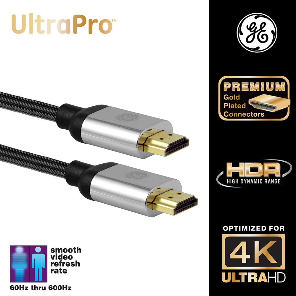 GE 4K HDMI Cable, 6 ft. Premium HDMI 2.0 High Speed 18 Gbps with Ethernet, 4K 60Hz, 1440p 1080p 120Hz, HDR, for HDTV, Streaming, Blu-ray, Gaming, PS4 Pro PS5 Xbox, 33512 - Image 2