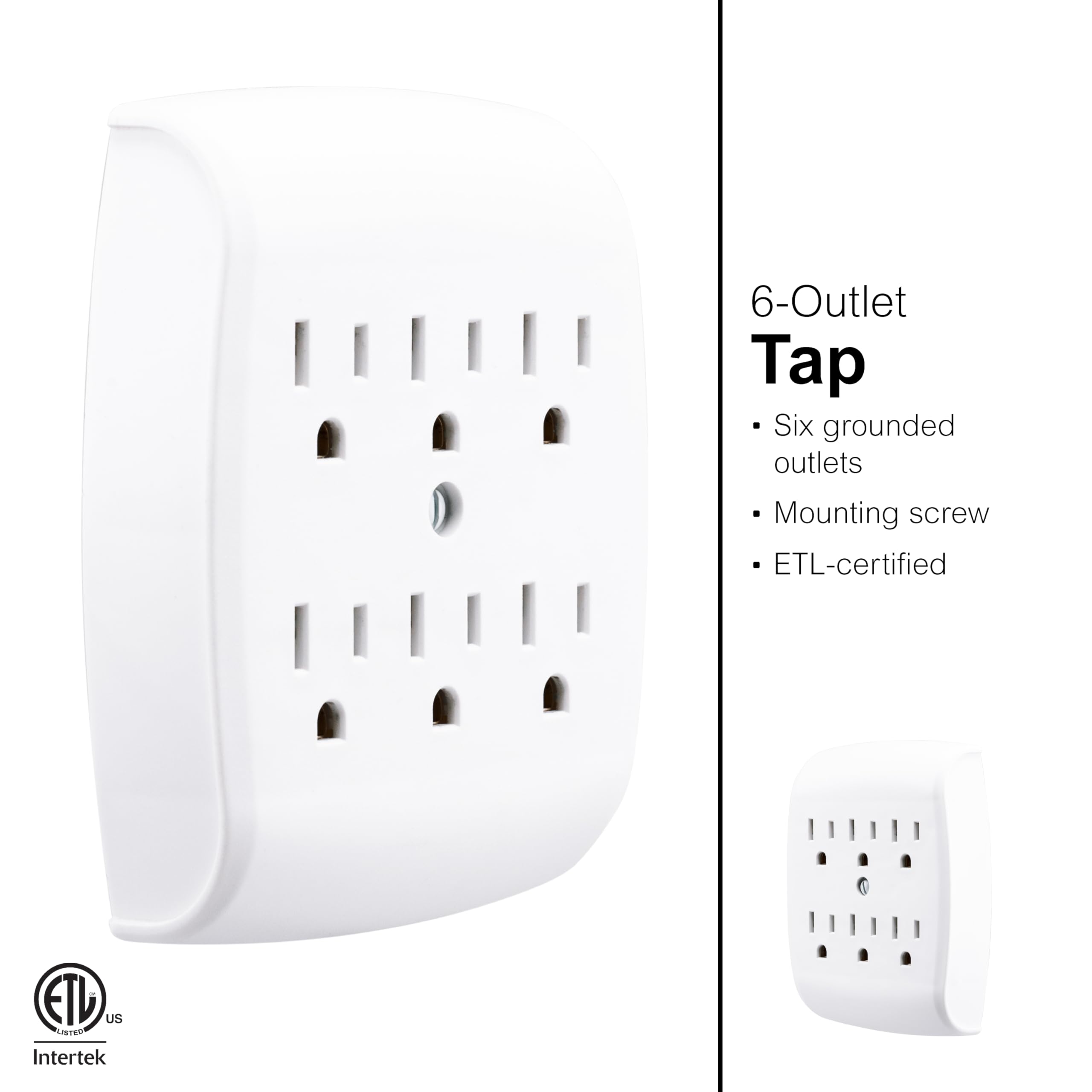 GE 6-Outlet Extender Wall Tap, Grounded Adapter, Outlet Splitter, Charging Station, 3-Prong, Plug Adapter, Secure Install, Cruise Essentials, ETL Listed, White, 54947 - Image 3