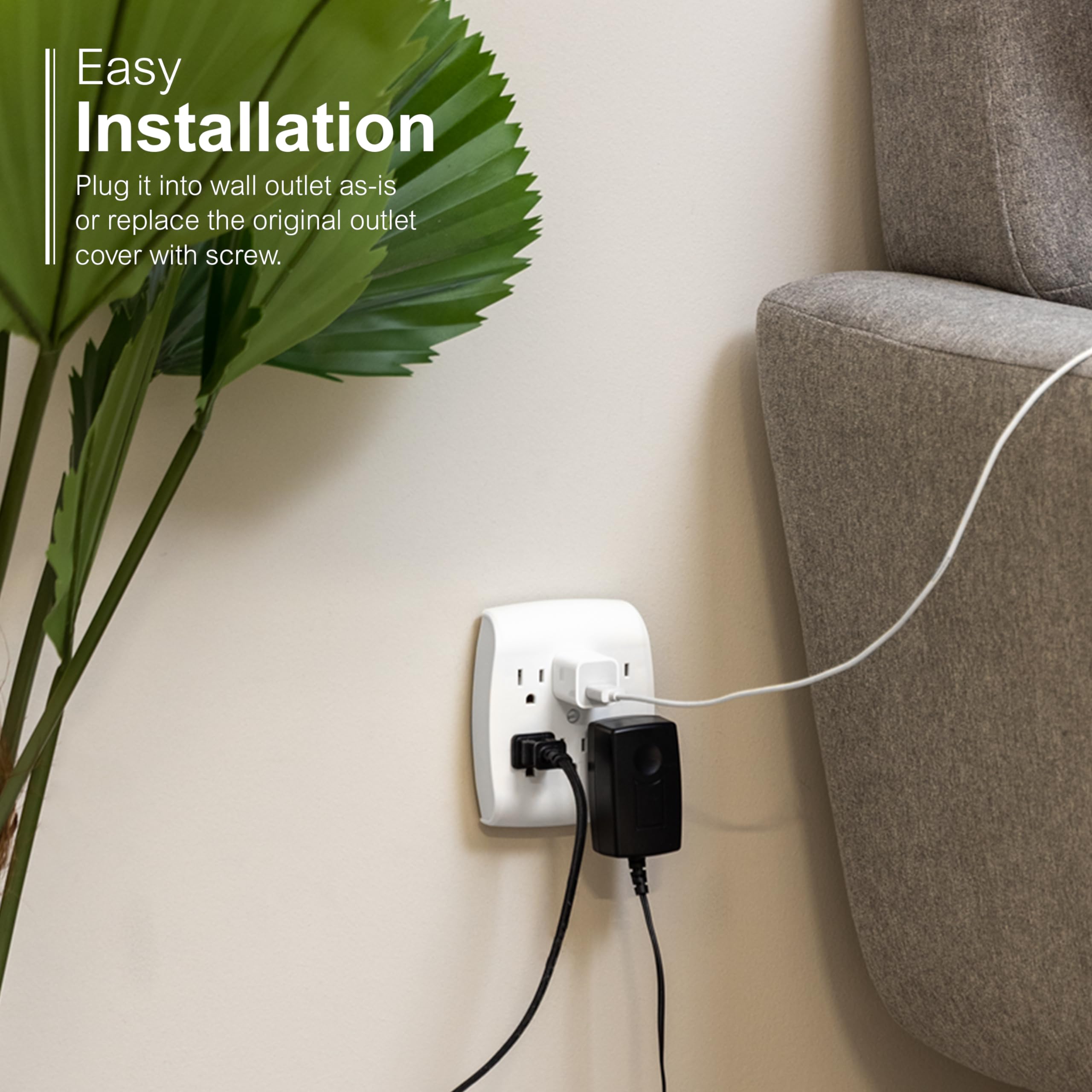 GE 6-Outlet Extender Wall Tap, Grounded Adapter, Outlet Splitter, Charging Station, 3-Prong, Plug Adapter, Secure Install, Cruise Essentials, ETL Listed, White, 54947 - Image 4