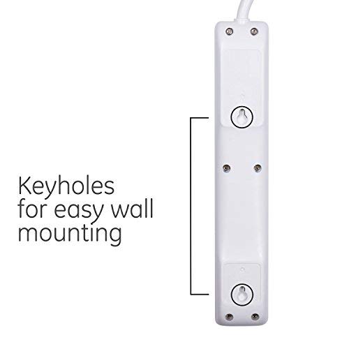 GE 6-Outlet Power Strip, 2 Ft Extension Cord, Heavy Duty Plug, Grounded, Integrated Circuit Breaker, 3-Prong, Wall Mount, UL Listed, White, 14830 - Image 4