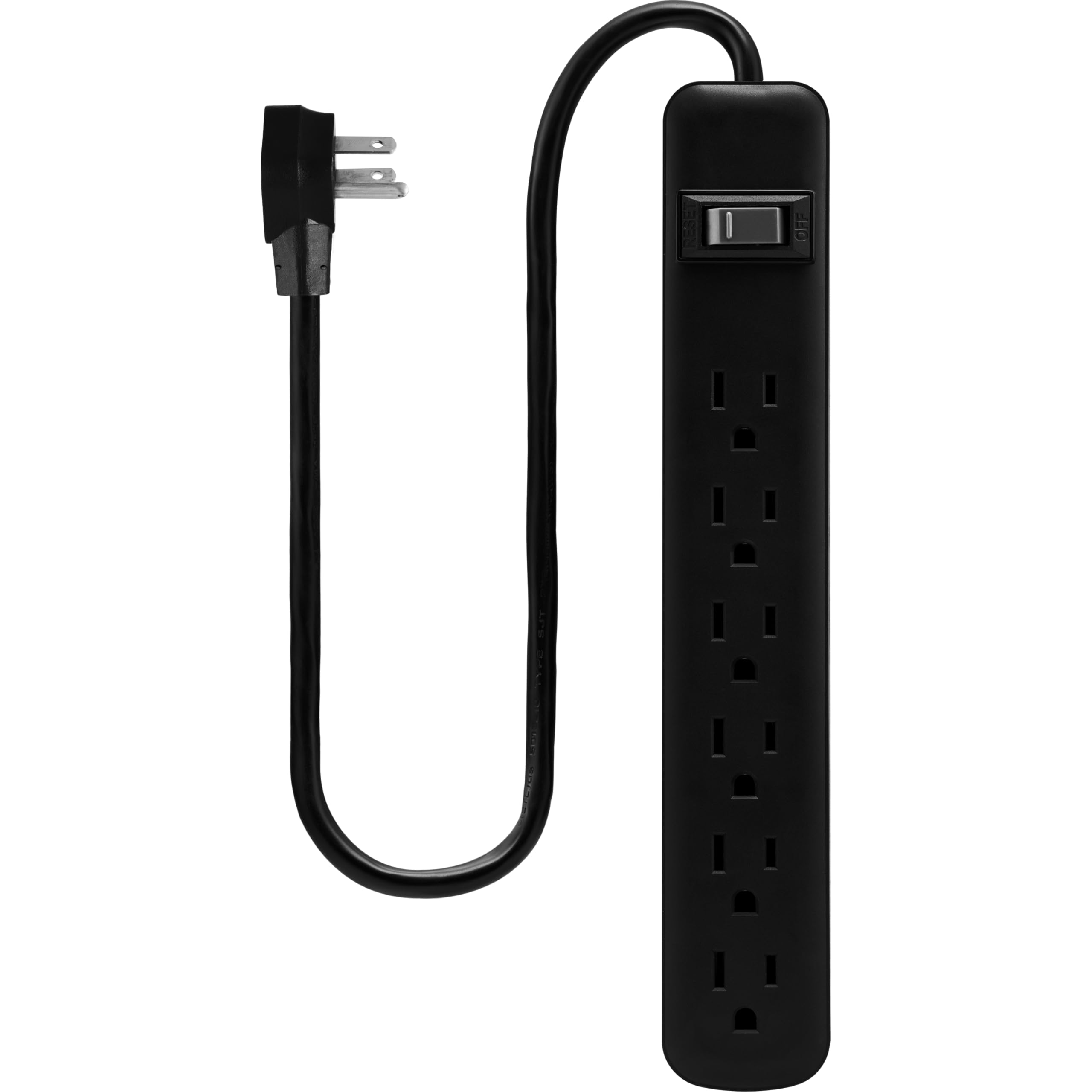GE 6-Outlet Power Strip, 2ft Cord, Wall Mount, Integrated Circuit Breaker, 15A, 1800W, UL Listed, Black, 14831 - Image 2