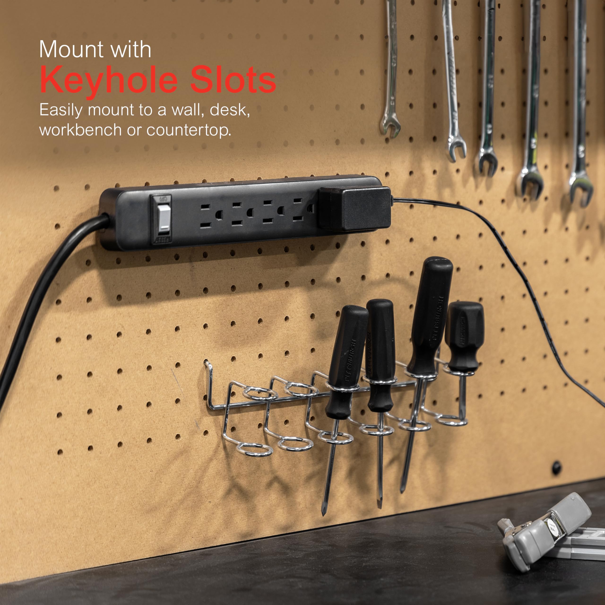 GE 6-Outlet Power Strip, 2ft Cord, Wall Mount, Integrated Circuit Breaker, 15A, 1800W, UL Listed, Black, 14831 - Image 5